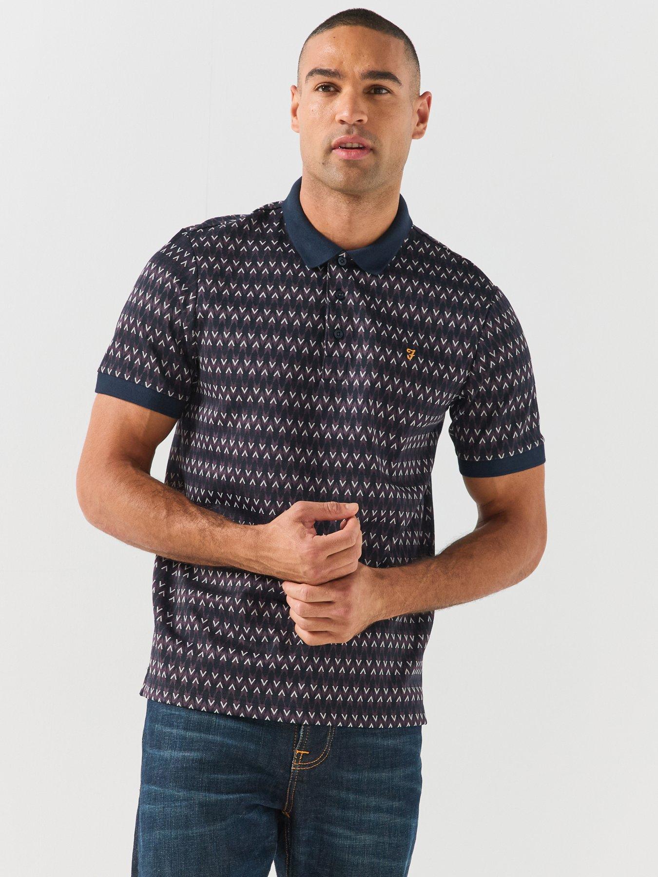 Image 1 of 6 of Farah Galen Textured Printed Polo Shirt - Navy