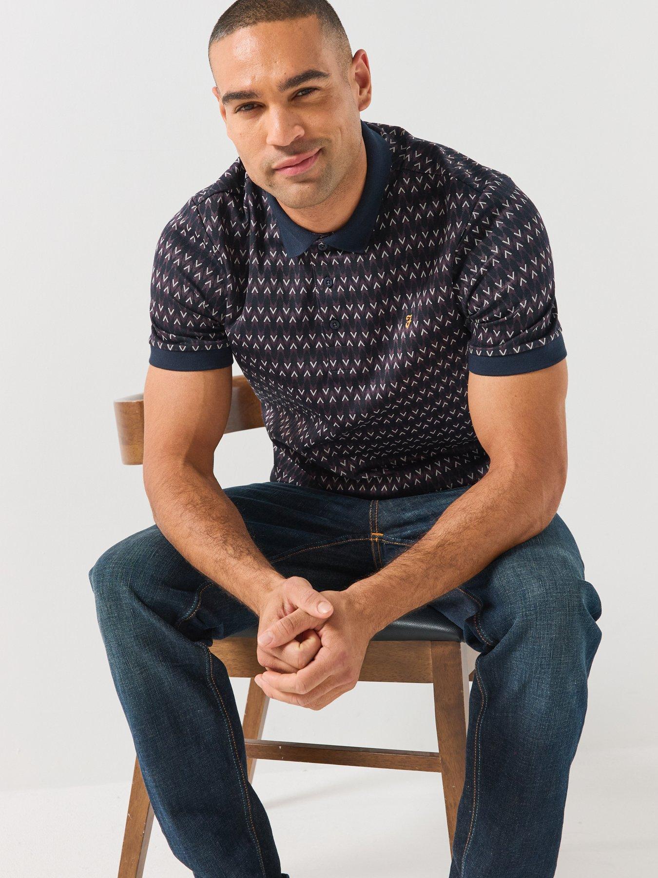 Image 4 of 6 of Farah Galen Textured Printed Polo Shirt - Navy
