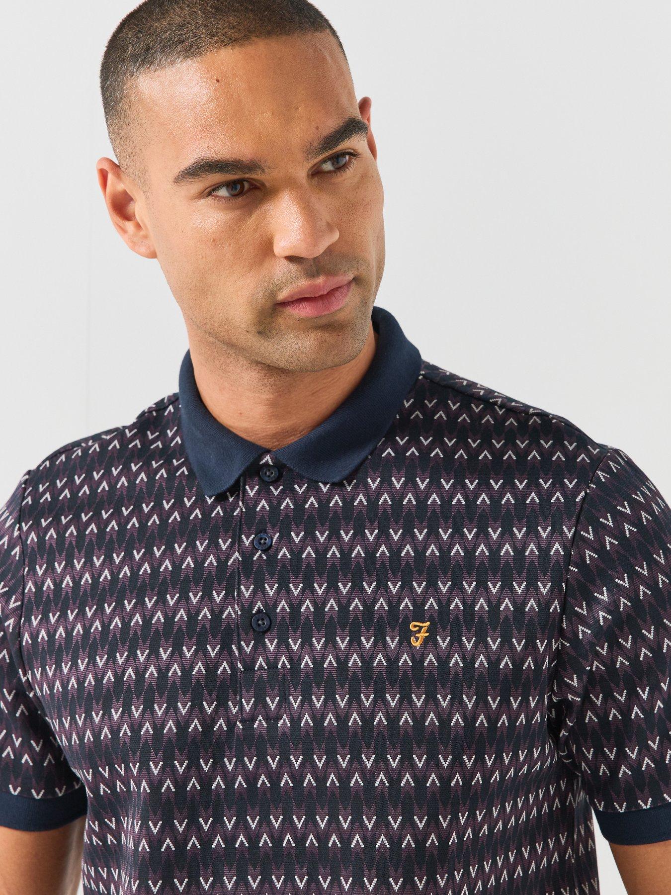 Image 5 of 6 of Farah Galen Textured Printed Polo Shirt - Navy