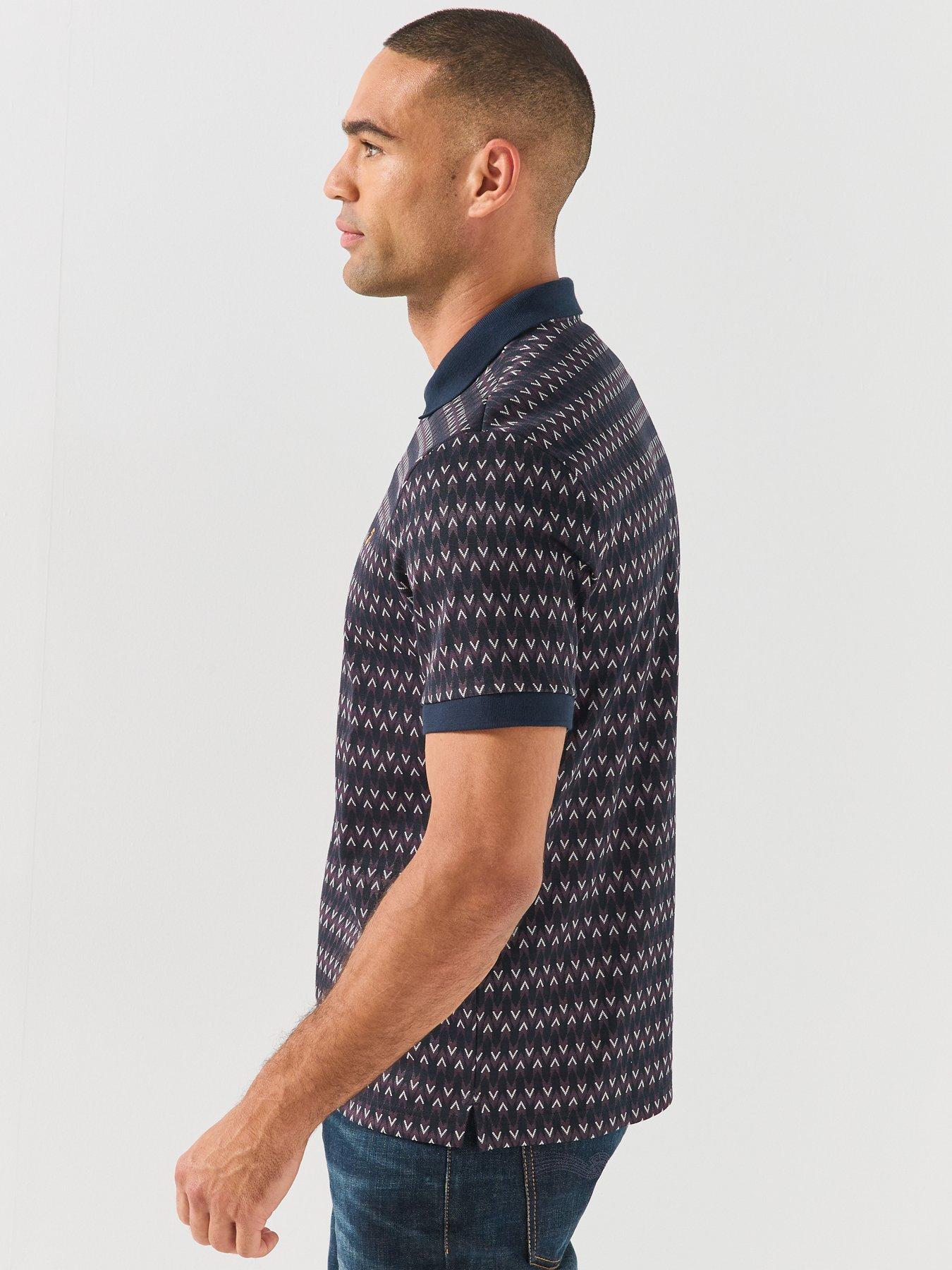 Image 6 of 6 of Farah Galen Textured Printed Polo Shirt - Navy