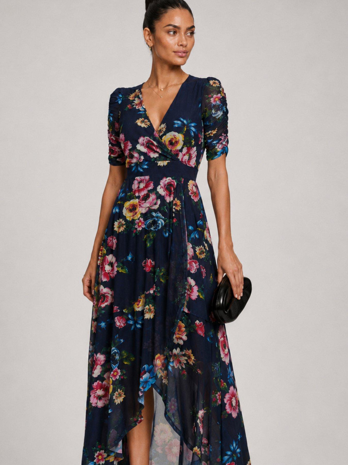 Image 7 of 7 of Jolie Moi Ruched Sleeve Mesh Maxi Dress - Navy