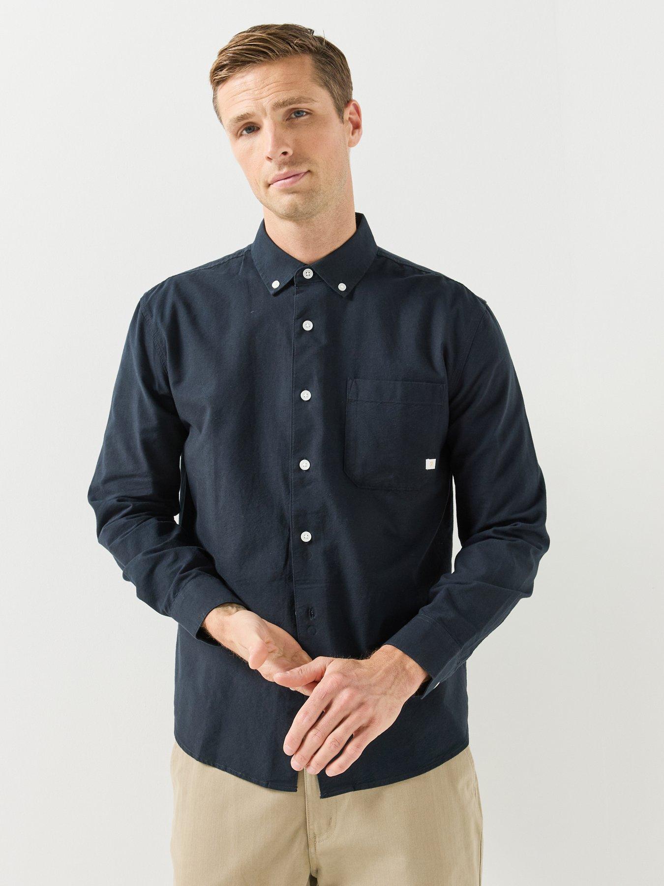 Farah Mens Brewer Button-Down Collar Long Sleeve Shirt, Navy, Size M, Men
