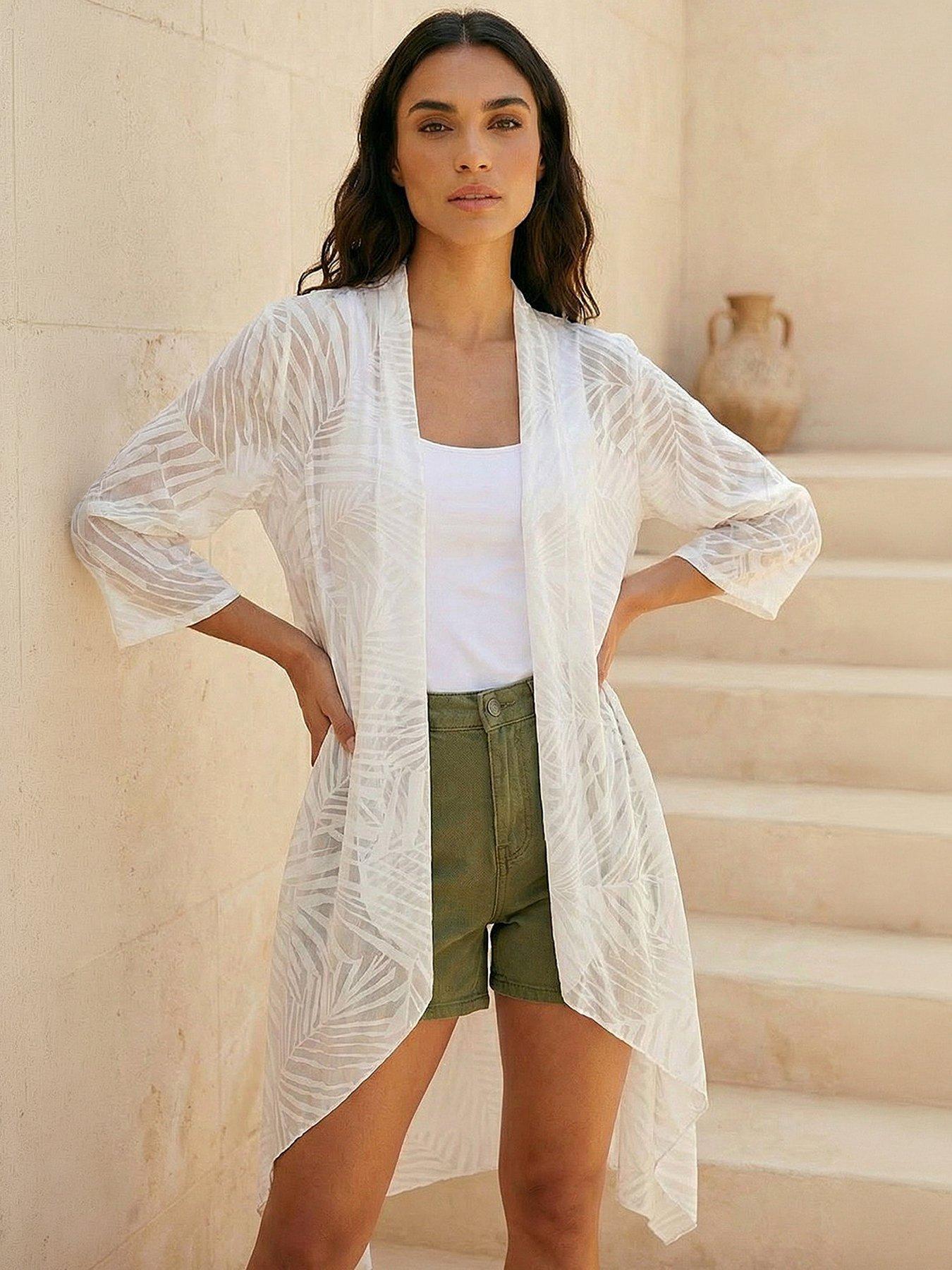 Roman White Mesh Burnout Longline Kimono - Image 4