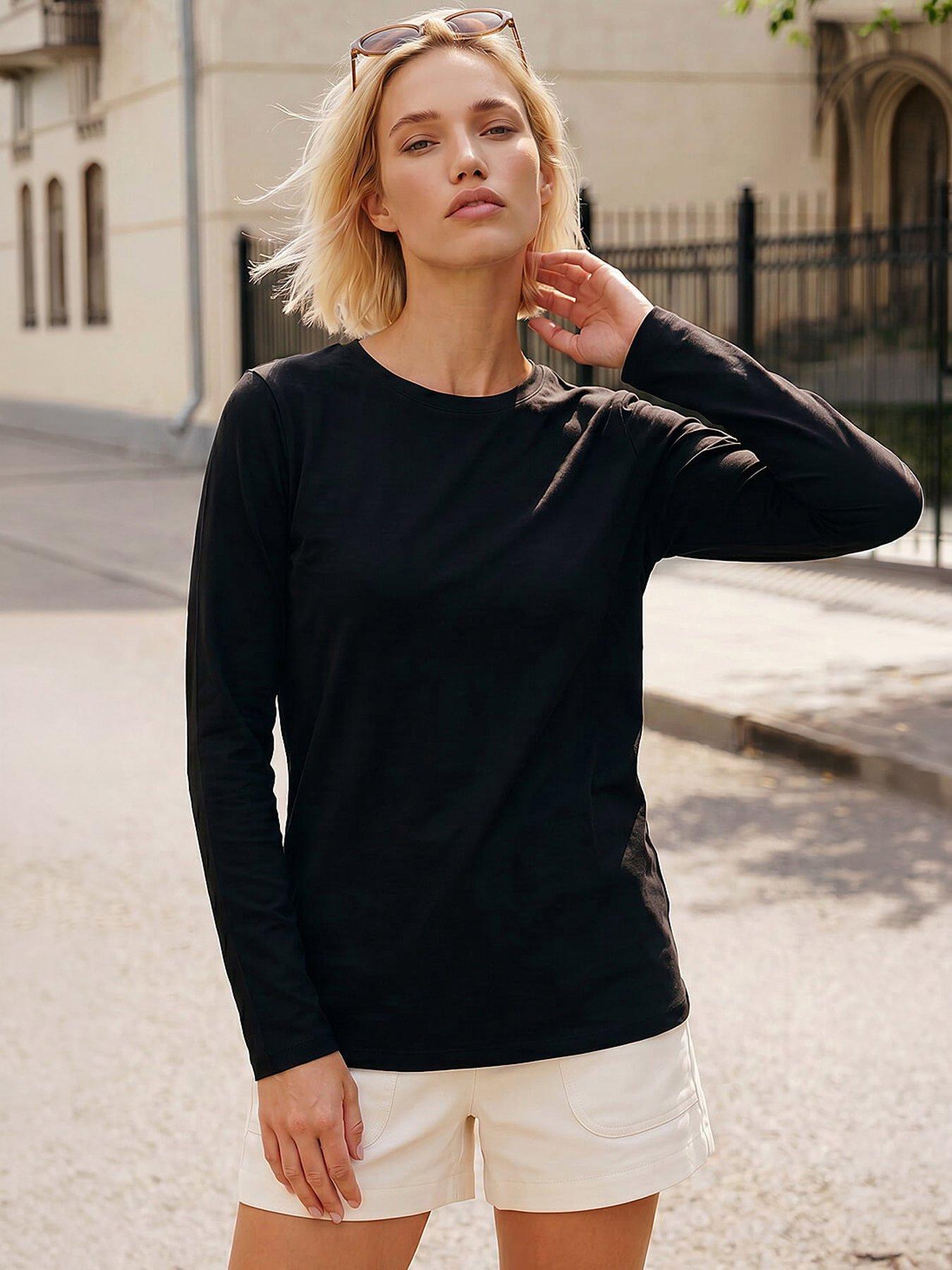Roman Long Sleeve Plain Jersey Top, Black, Size 12, Women
