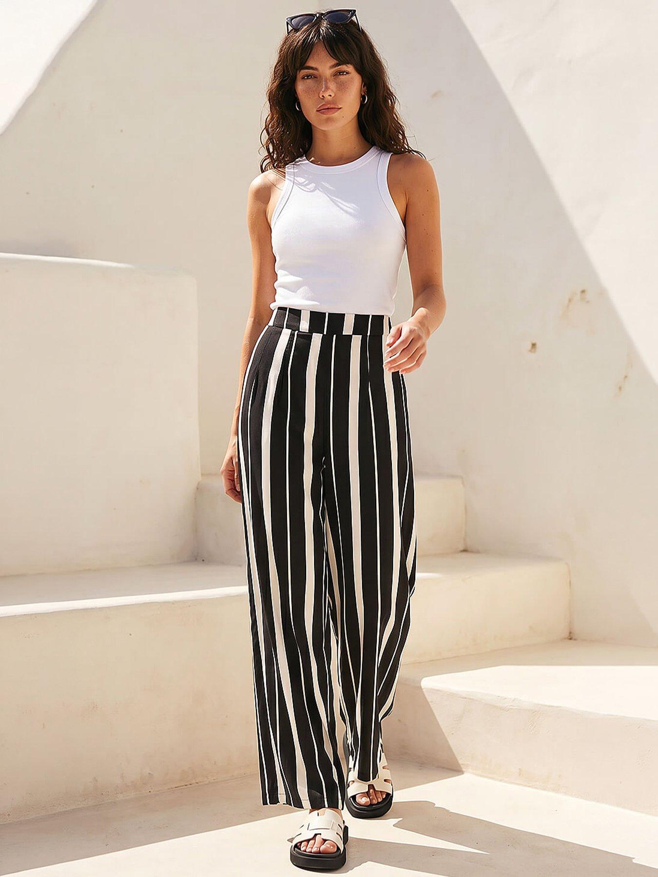 Roman Stripe Print Wide Leg Trouser