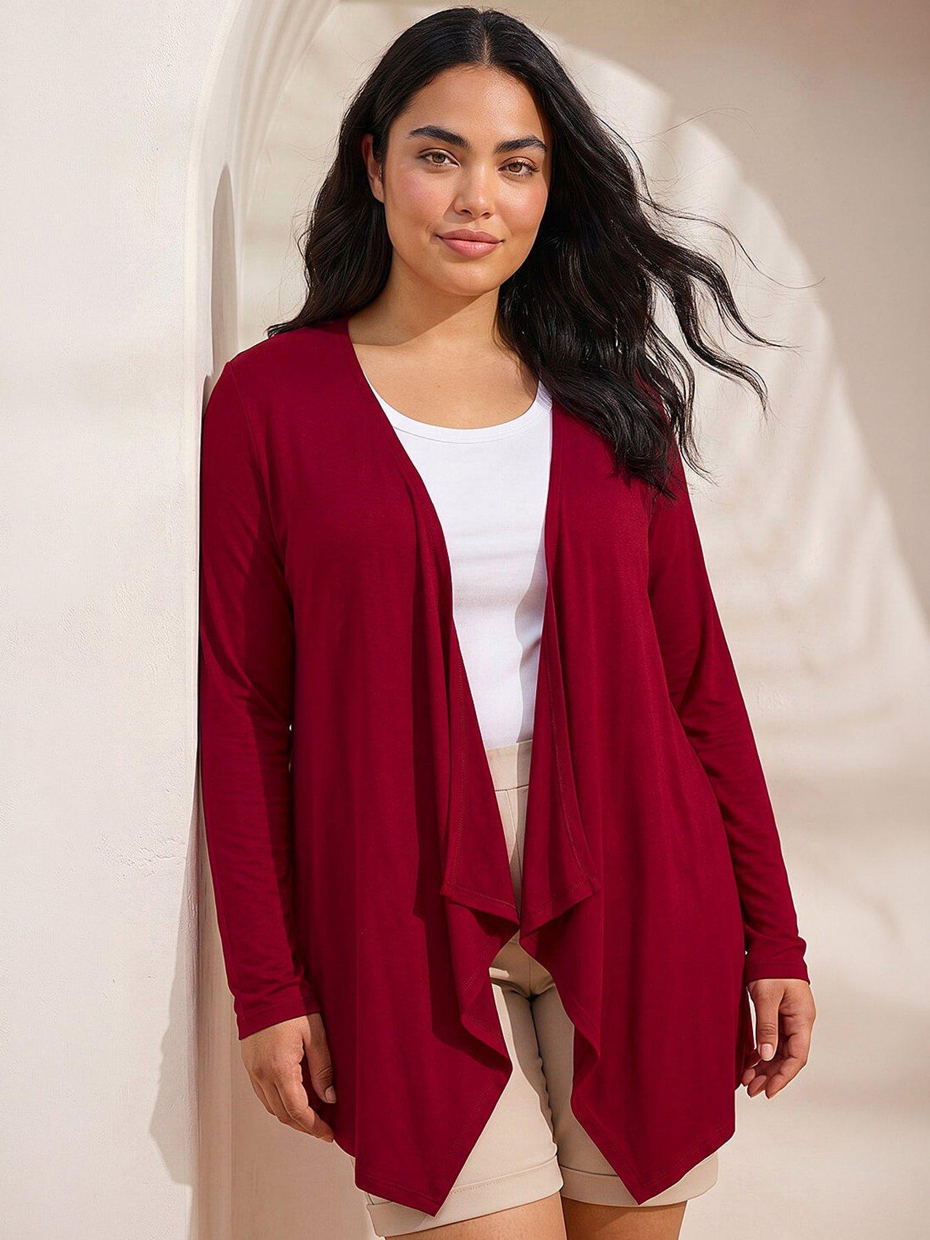 Roman Curve Waterfall Front Cardigan, Red, Size 20, Women