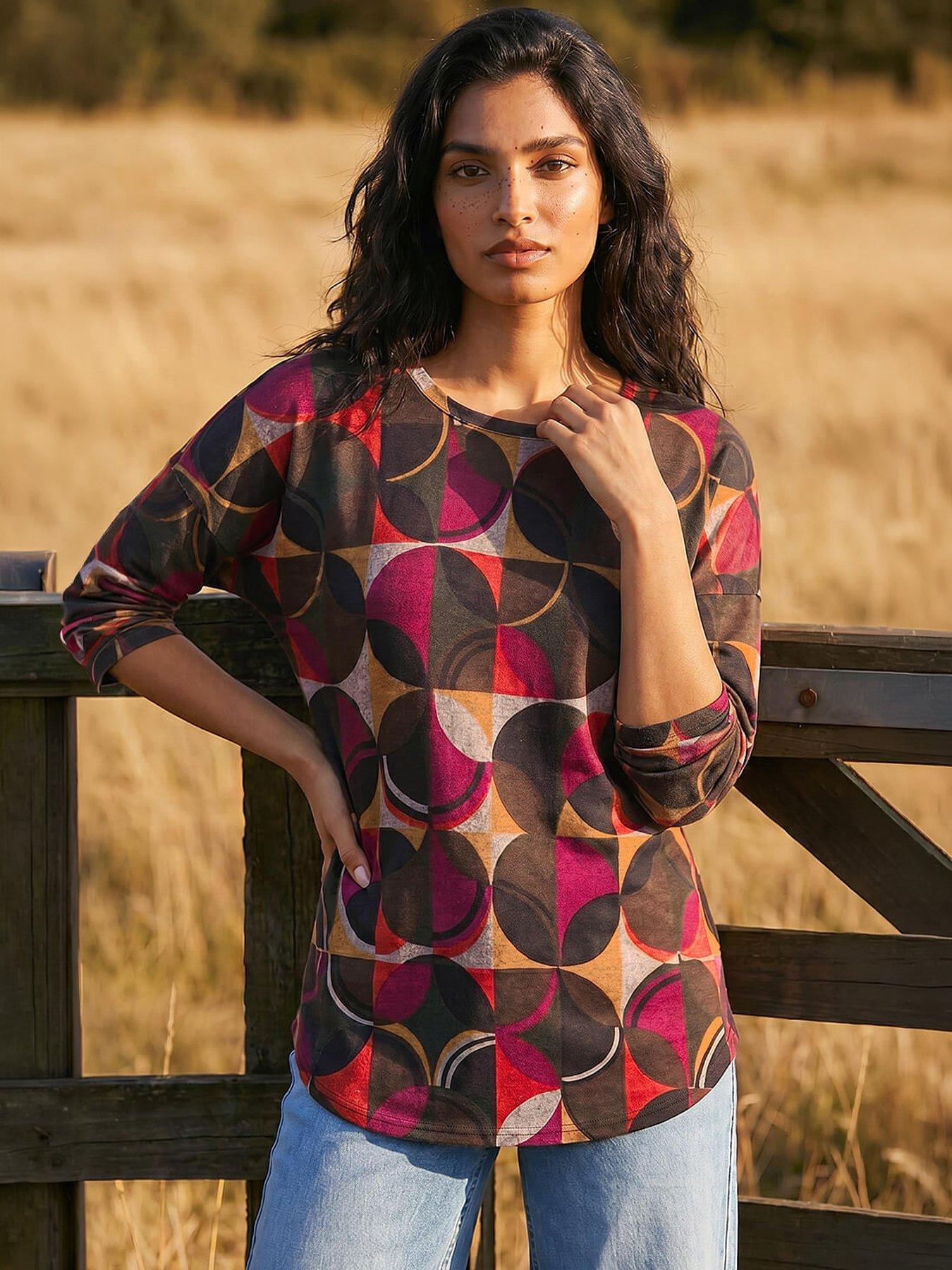 Roman Women's Orange Geo Print Stretch Jersey Top In | Size: 12 - Image 2