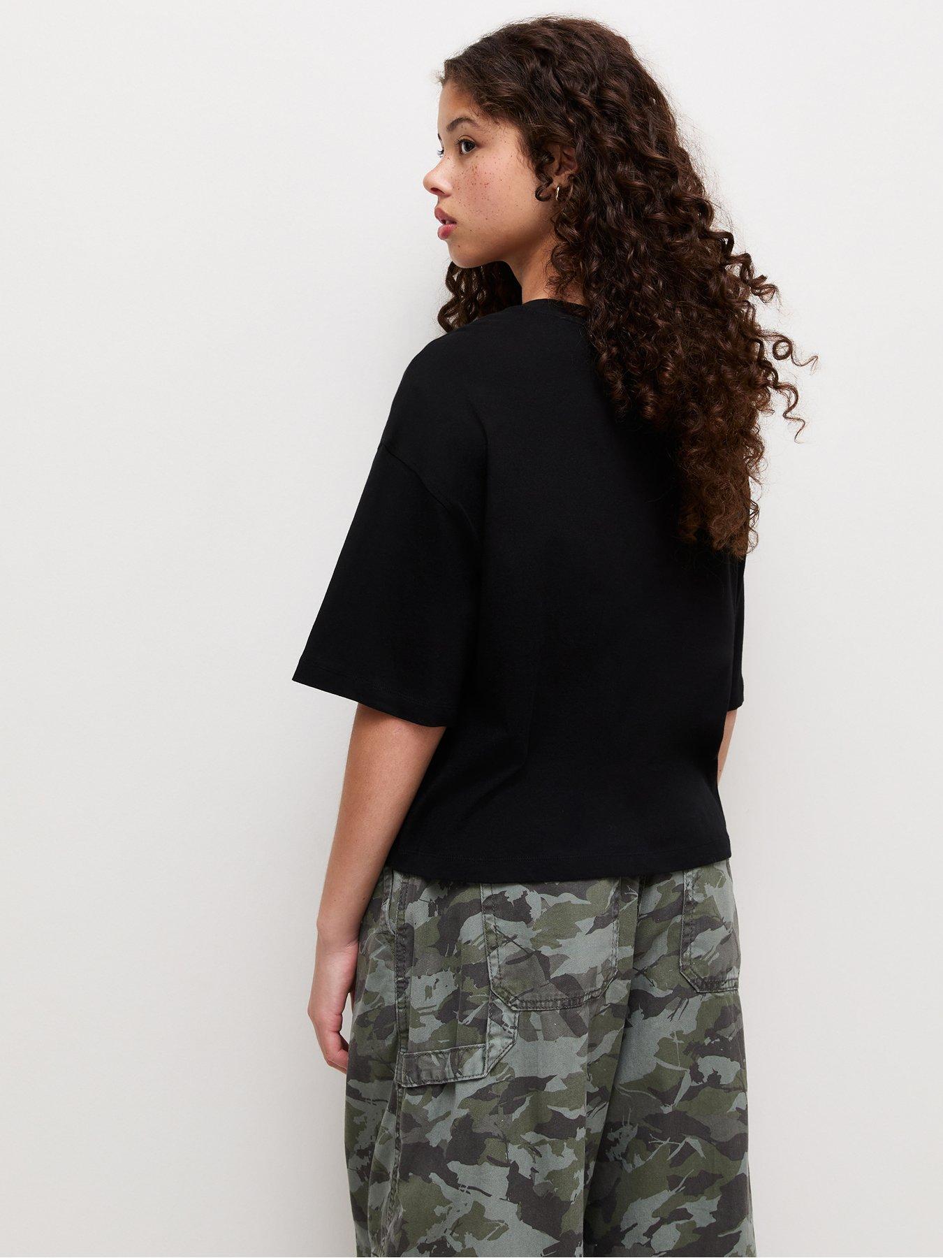 Image 2 of 6 of New Look 915 Girls Boxy Sweatshirt Neck Short Sleeve T-Shirt - Black