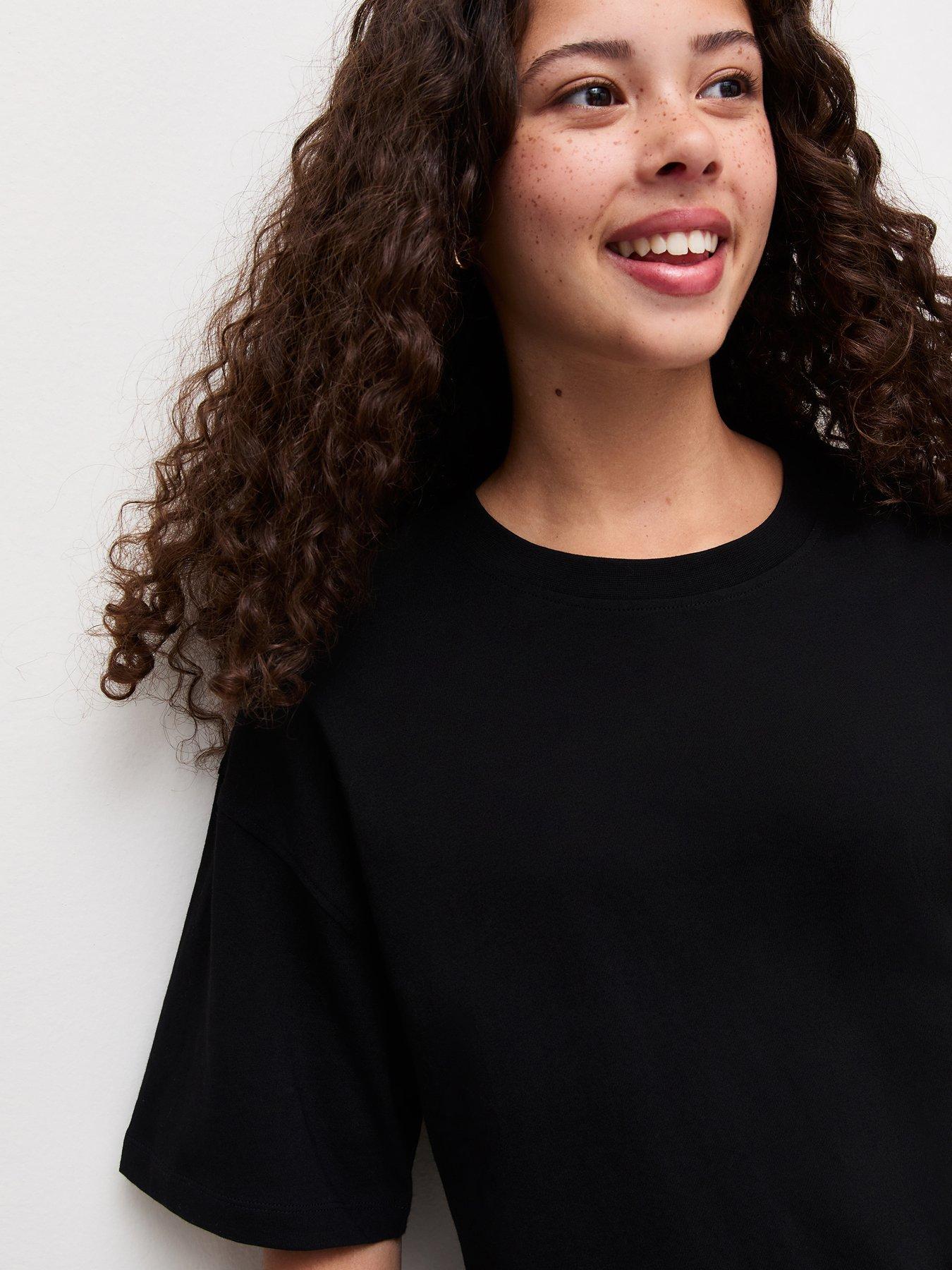 Image 5 of 6 of New Look 915 Girls Boxy Sweatshirt Neck Short Sleeve T-Shirt - Black