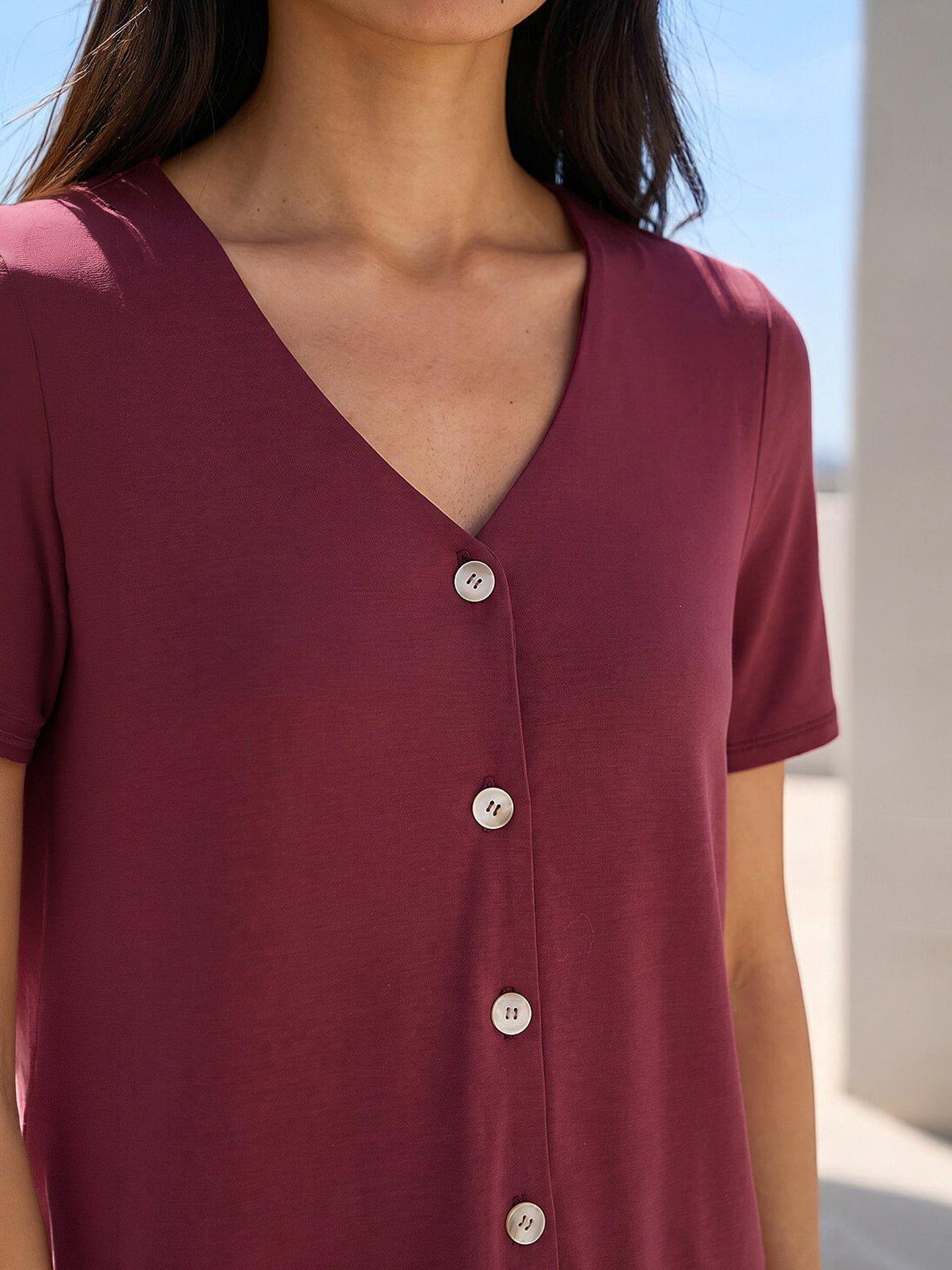 Image 2 of 4 of Roman Petite V-neck Buttoned Blouse