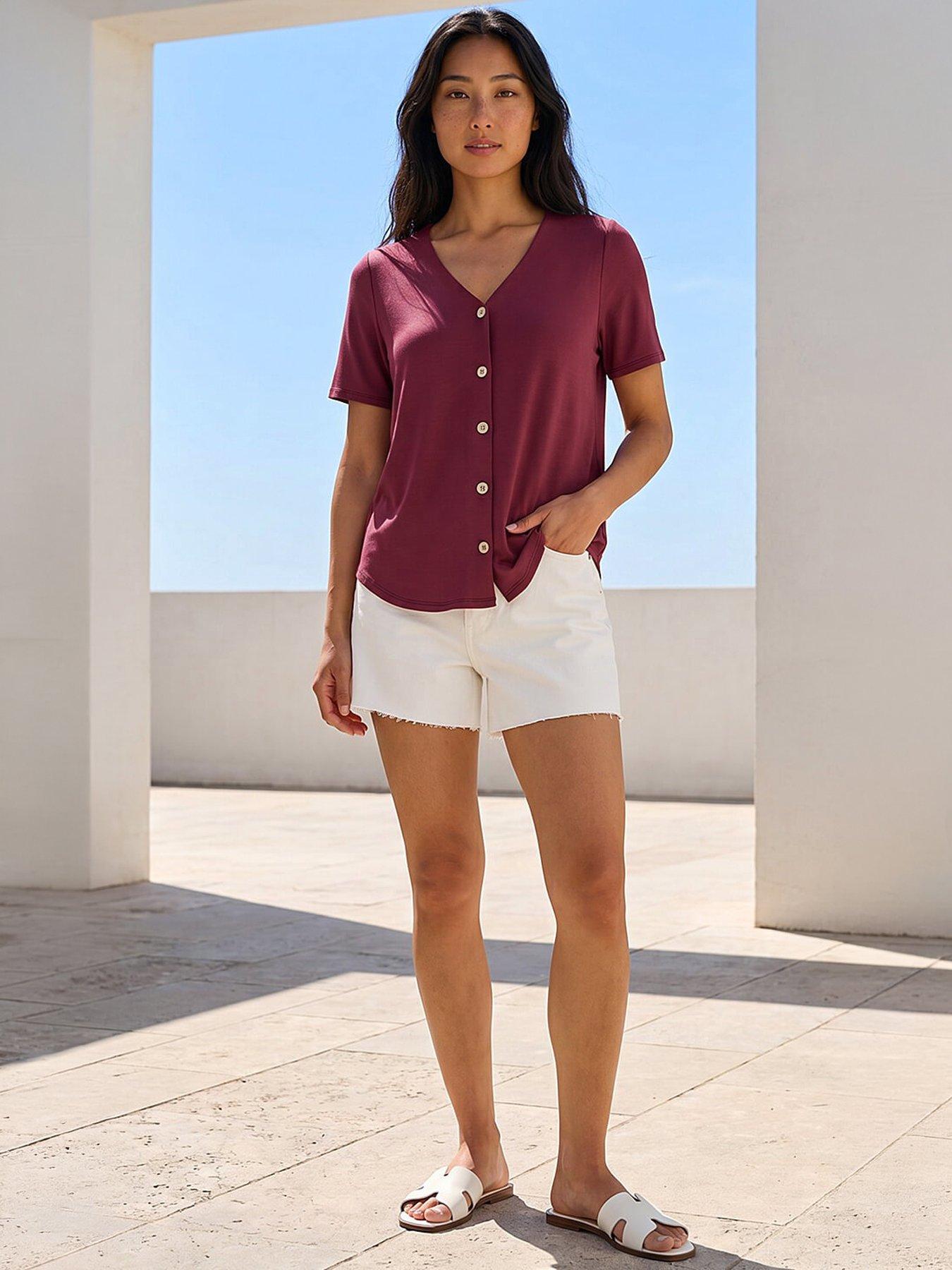 Image 4 of 4 of Roman Petite V-neck Buttoned Blouse
