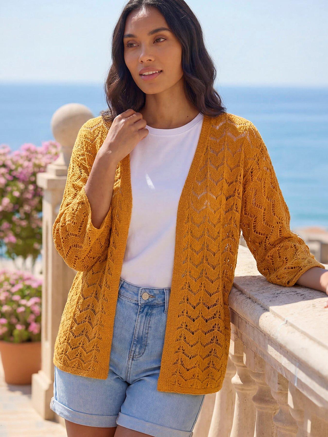 Roman Women's Orange Wave Stitch Detail Knit Cardigan Sweater In | : Size 16 - Image 2