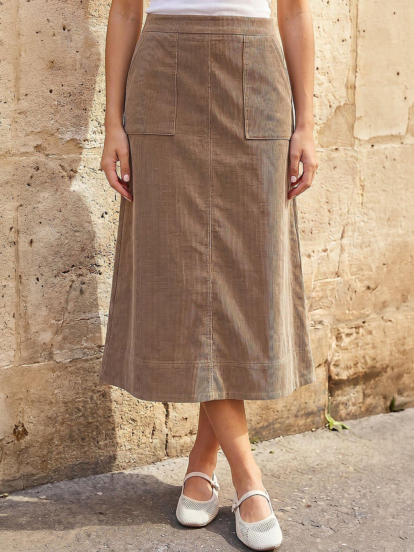 Roman Petite Cord Pocket Skirt, Brown, Size 16, Women