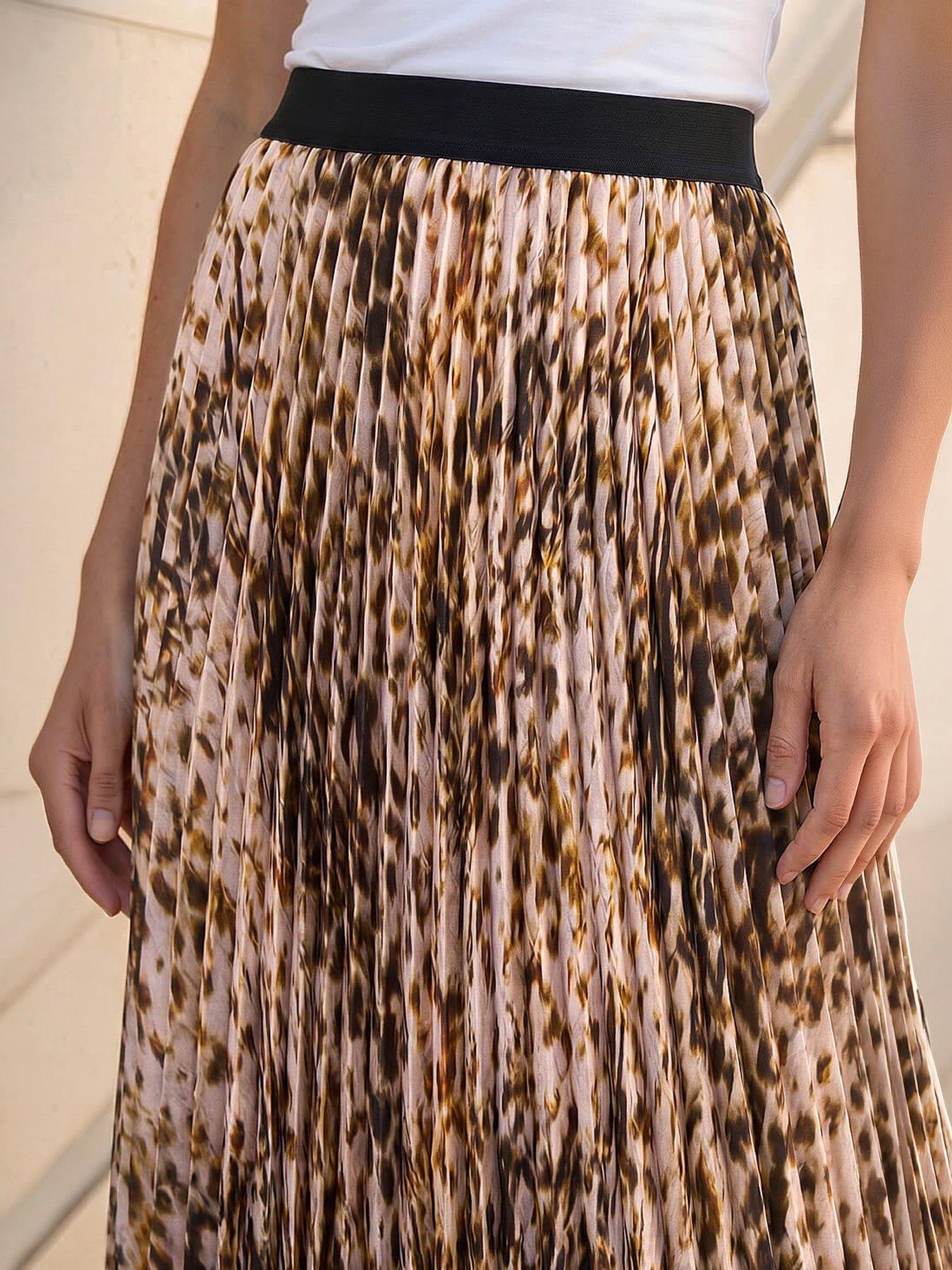Image 2 of 4 of Roman Animal Print Pleated Midi Skirt - Cream