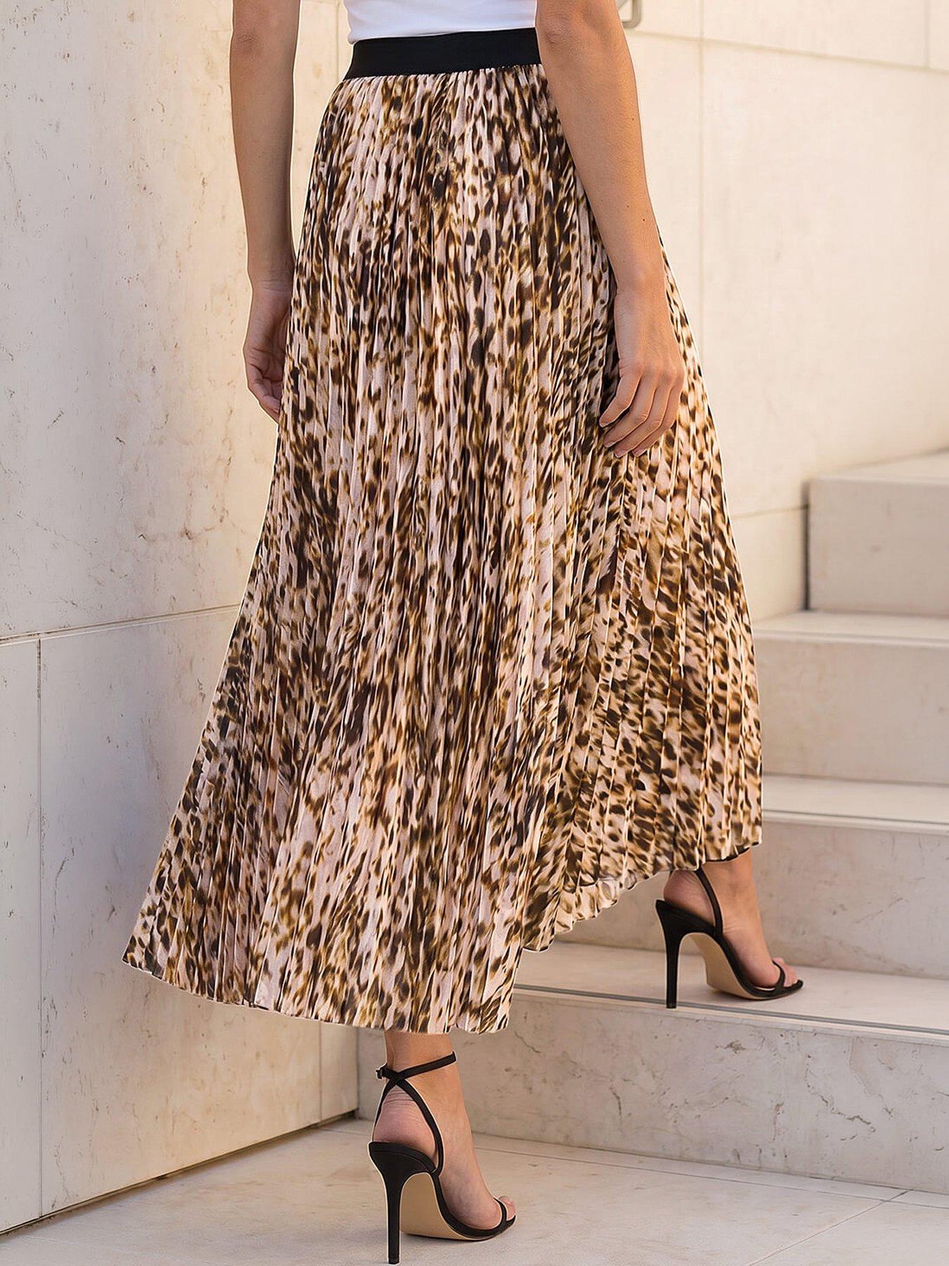Image 3 of 4 of Roman Animal Print Pleated Midi Skirt - Cream