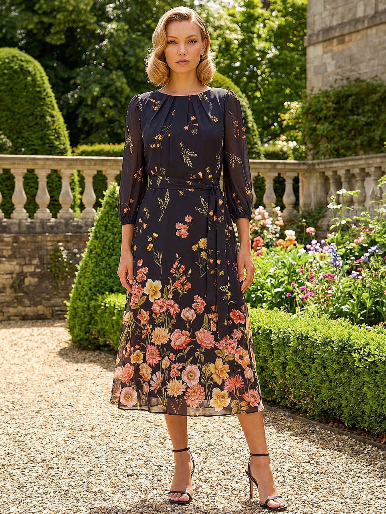 Image 1 of 4 of Roman Border Print Pleated Midi Dress