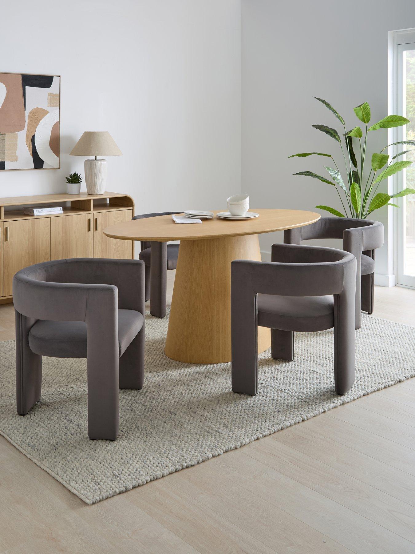 Image 1 of 7 of The Very Collection Lenny 160cm Dining Table & 4 Grey Nell Dining Chairs
