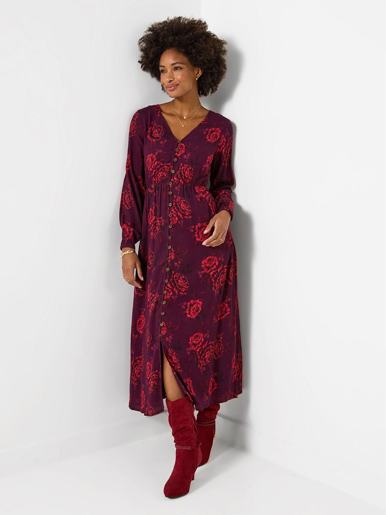 Image 1 of 6 of Joe Browns Radiant Roses Button Through Maxi Dress