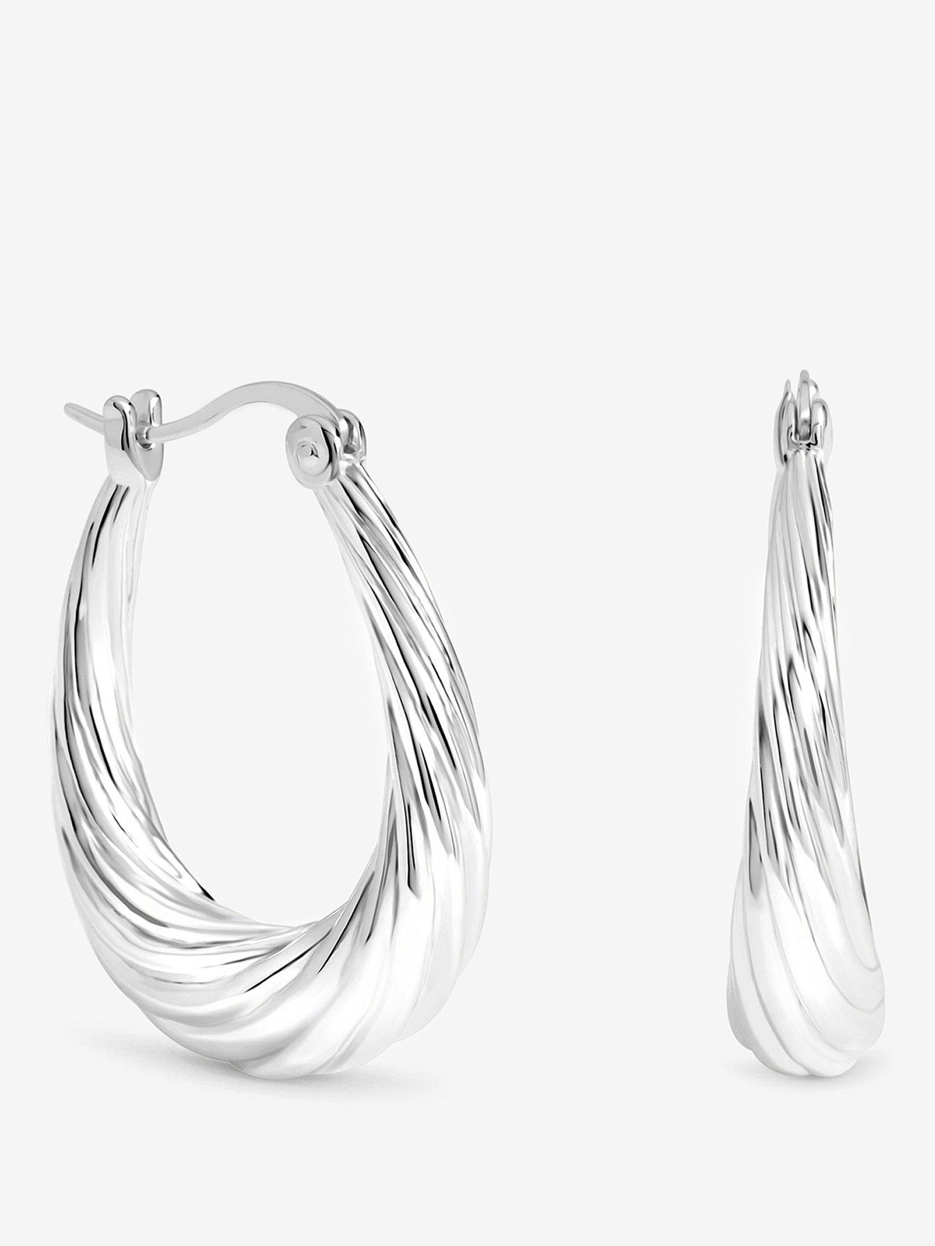 Image 1 of 3 of Inicio Silver Textured Large Oval Catch Hoops