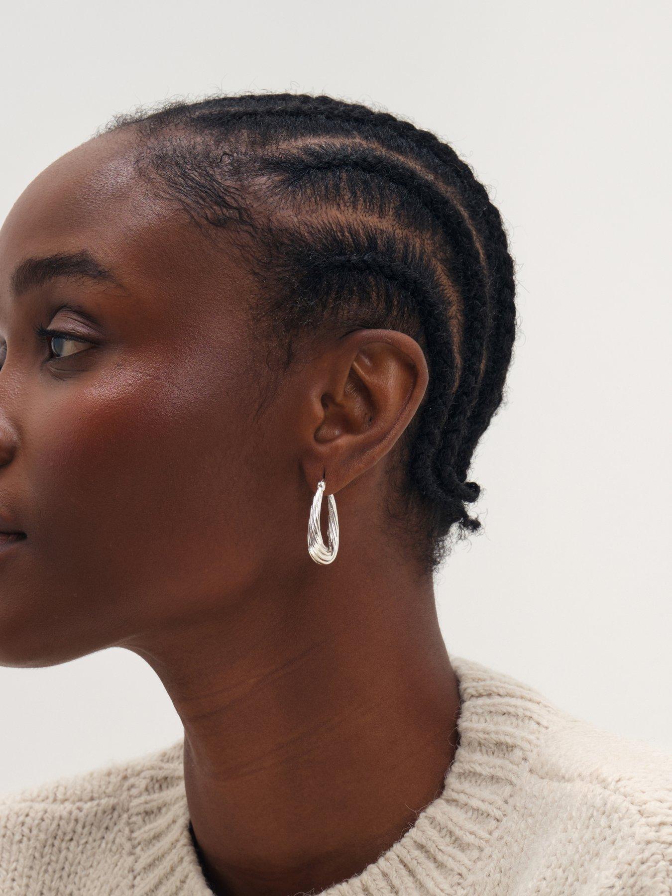 Image 2 of 3 of Inicio Silver Textured Large Oval Catch Hoops