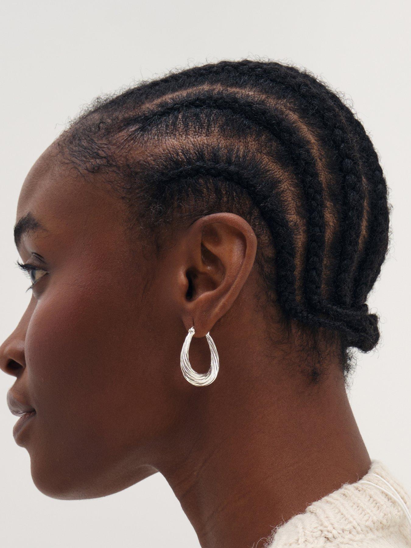 Image 3 of 3 of Inicio Silver Textured Large Oval Catch Hoops