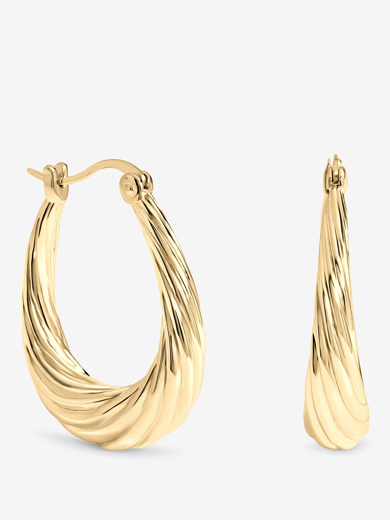 Image 1 of 1 of Inicio Gold Textured Large Oval Catch Hoops