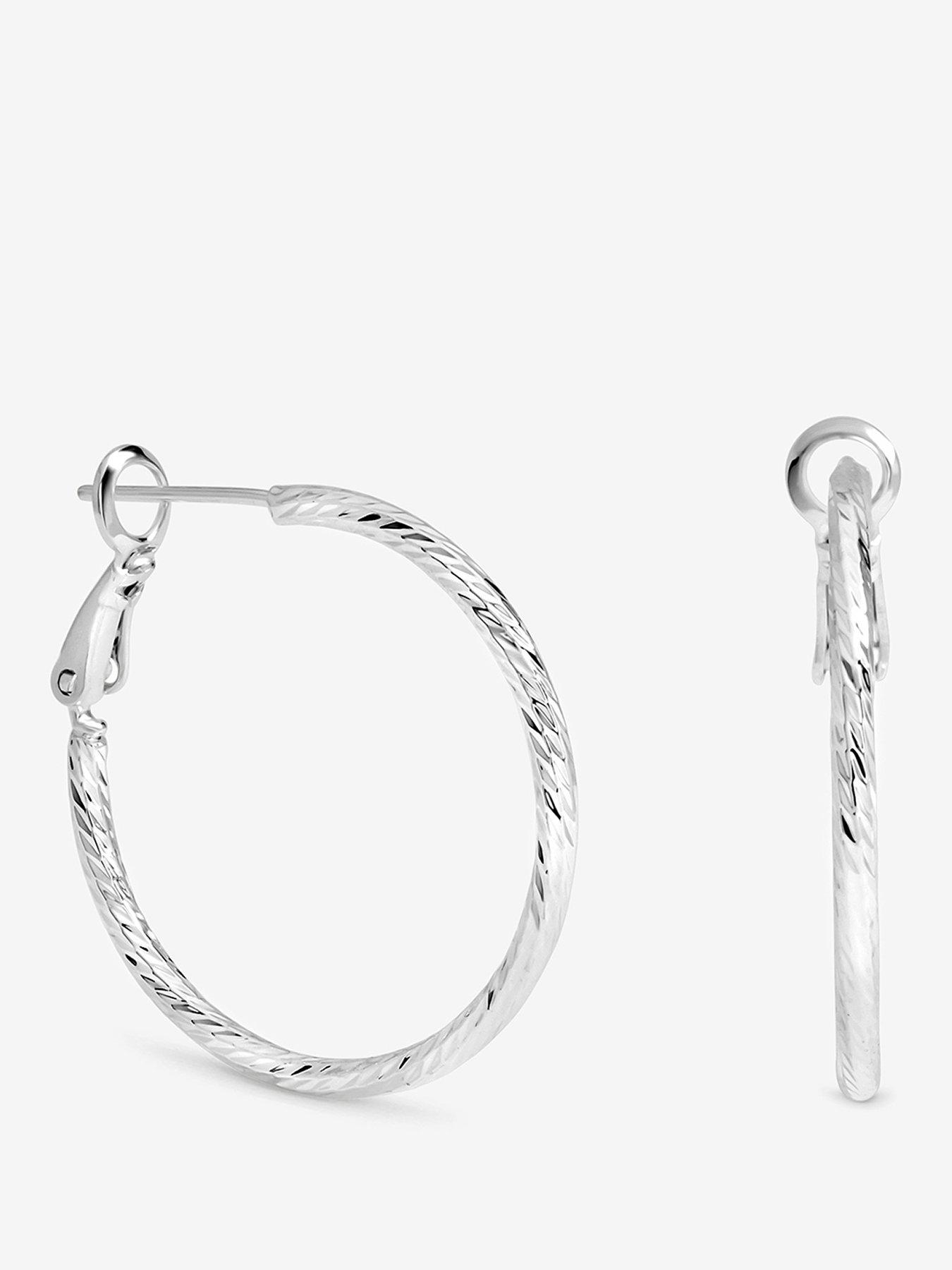 Inicio Silver Diamond Cut Hoops