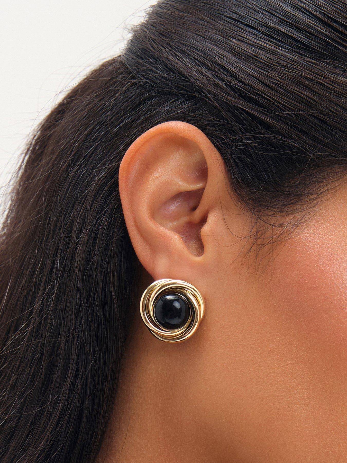 Image 1 of 3 of Jon Richard Gold Plated And Jet Statement Earrings