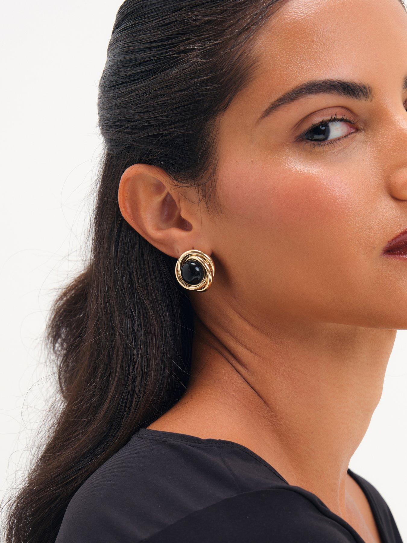 Image 3 of 3 of Jon Richard Gold Plated And Jet Statement Earrings