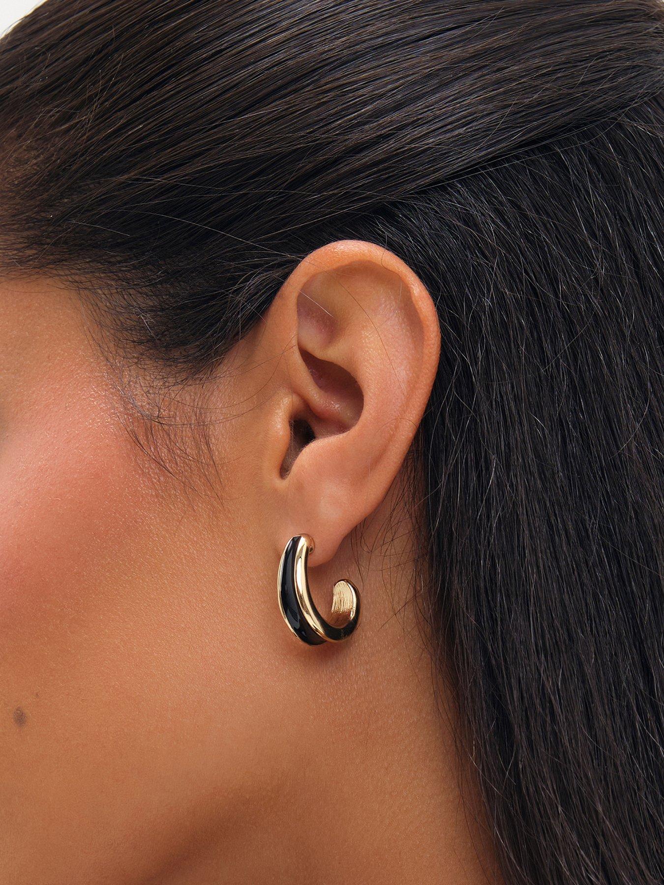 Jon Richard Jon Richard Gold Plated And Jet Enamel Hoop Earrings