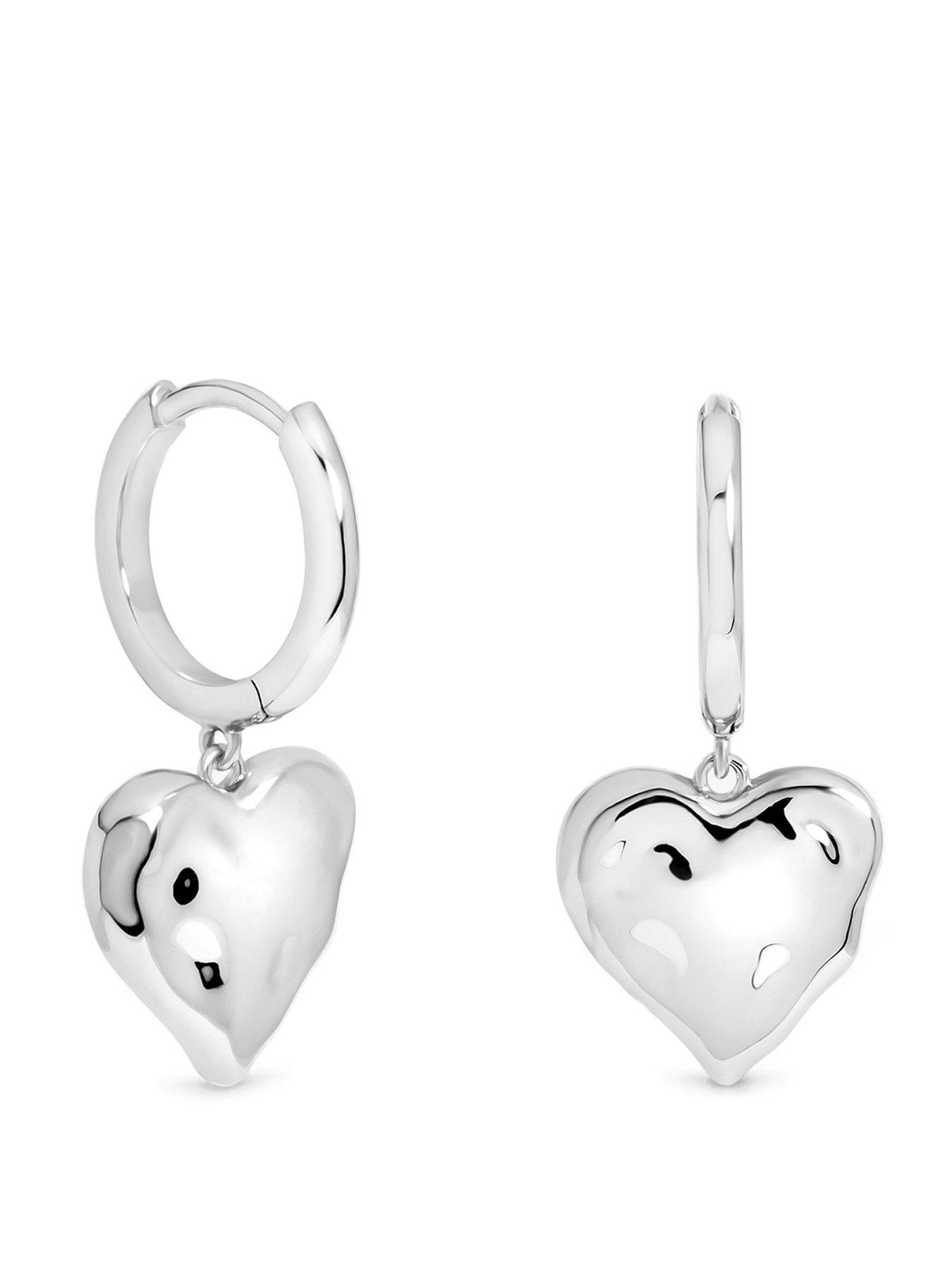 Image 1 of 3 of Inicio Silver molten Heart Huggie Charm Earrings