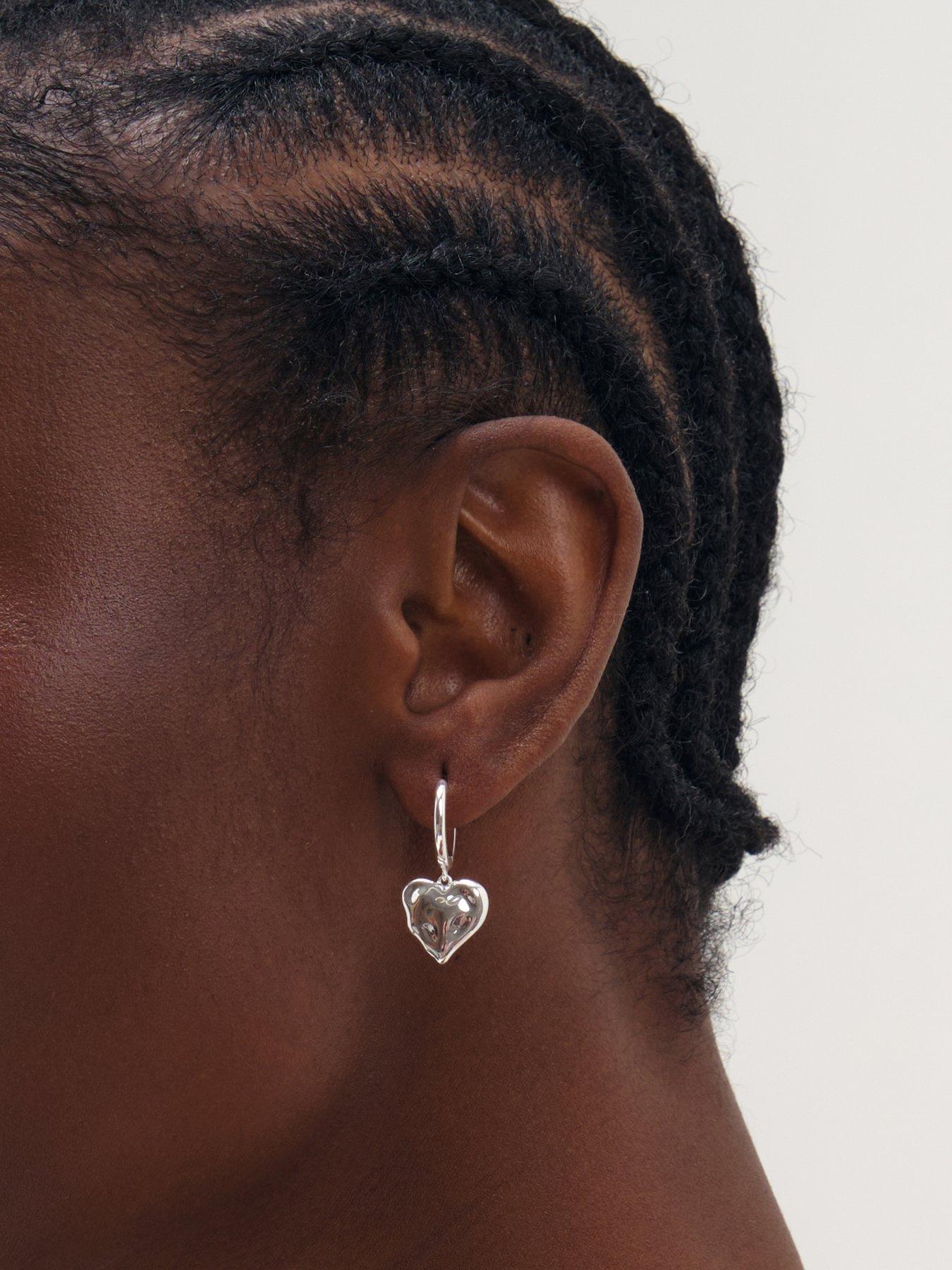 Image 2 of 3 of Inicio Silver molten Heart Huggie Charm Earrings