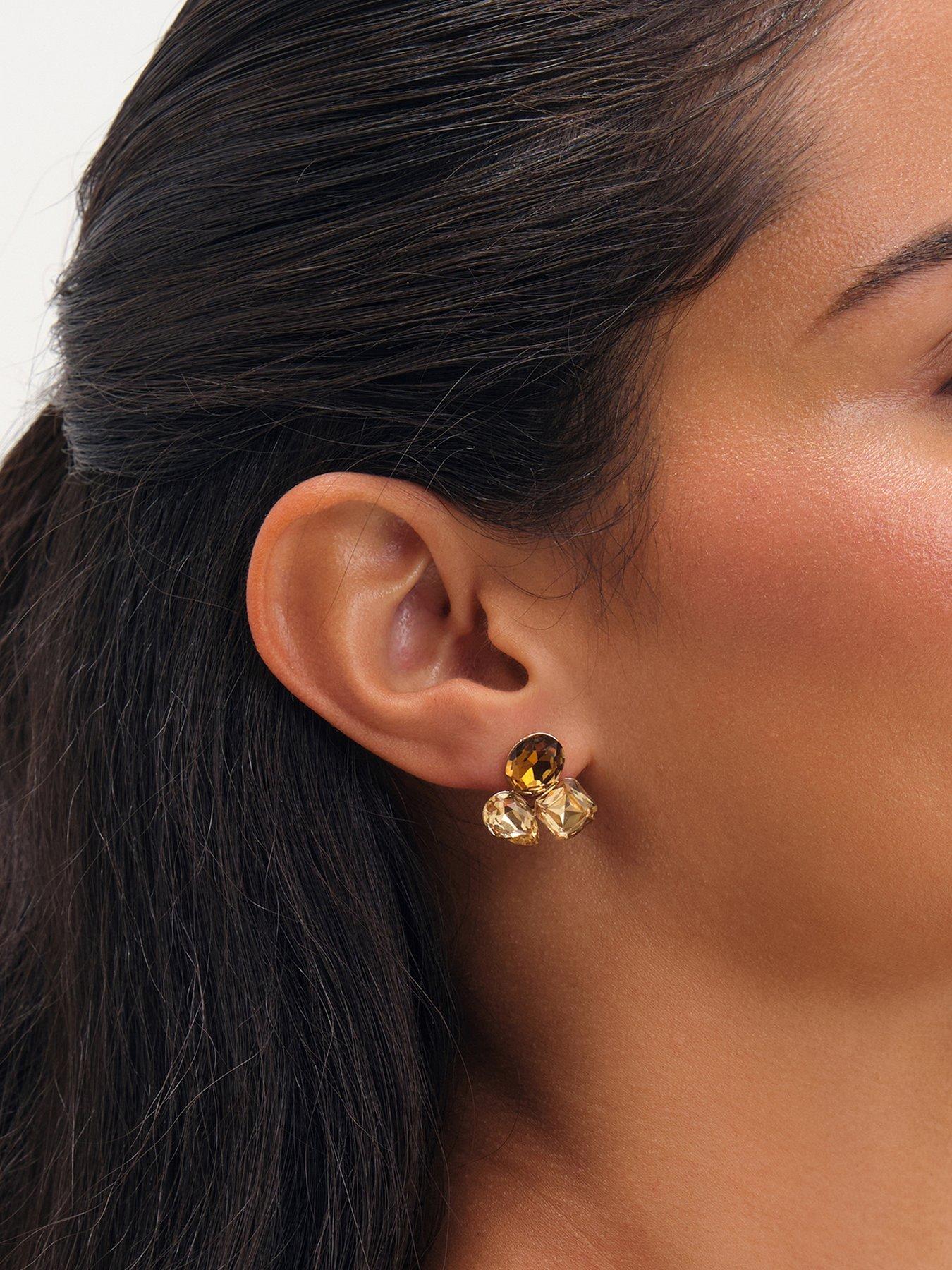 Jon Richard Gold Plated And Brown Multi Stone Earrings