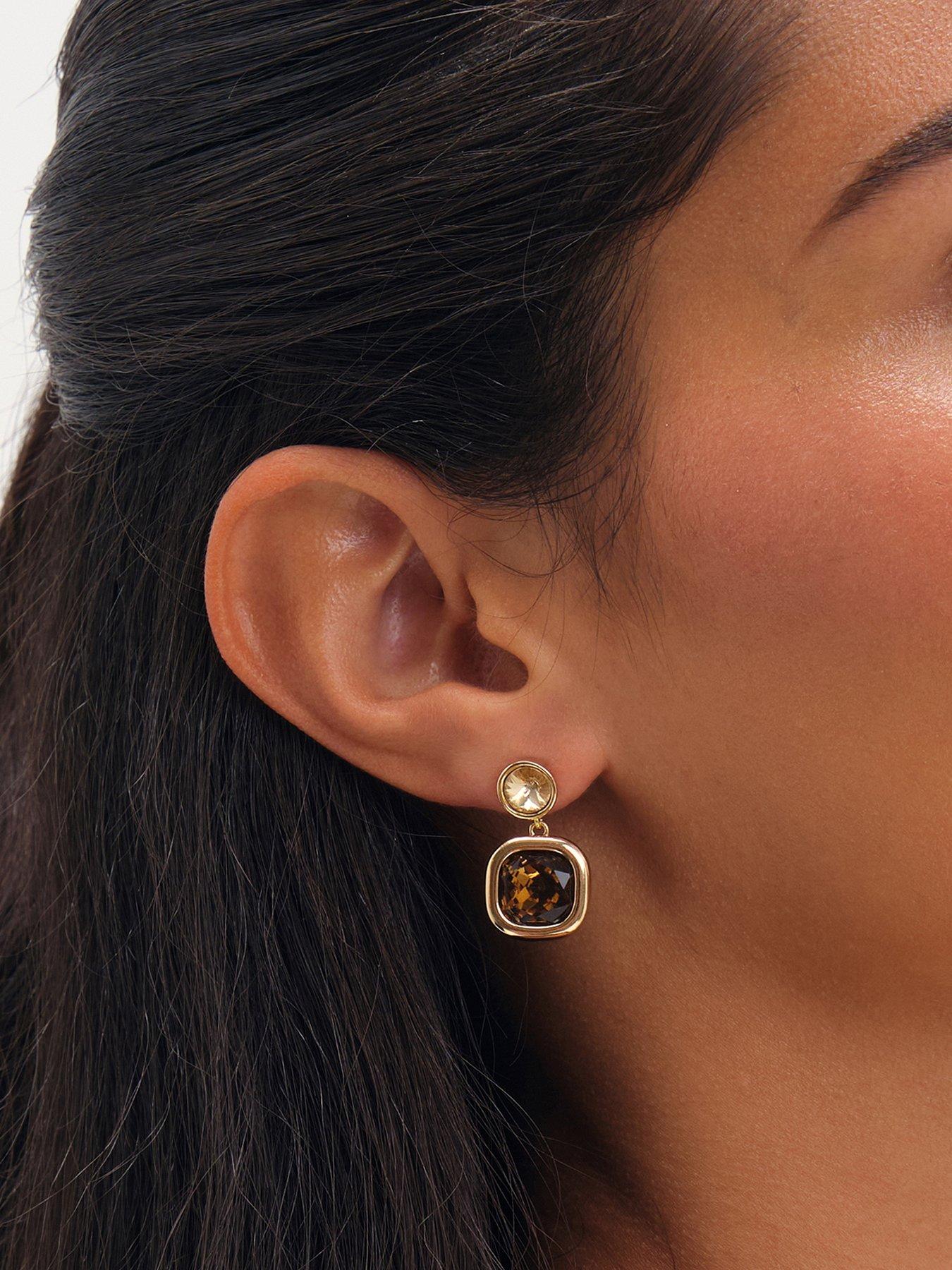 Image 1 of 3 of Jon Richard Gold Plated Champagne And Brown Stone Drop Earrings