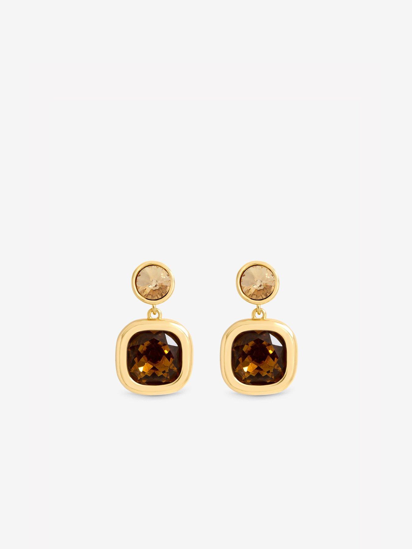 Image 2 of 3 of Jon Richard Gold Plated Champagne And Brown Stone Drop Earrings