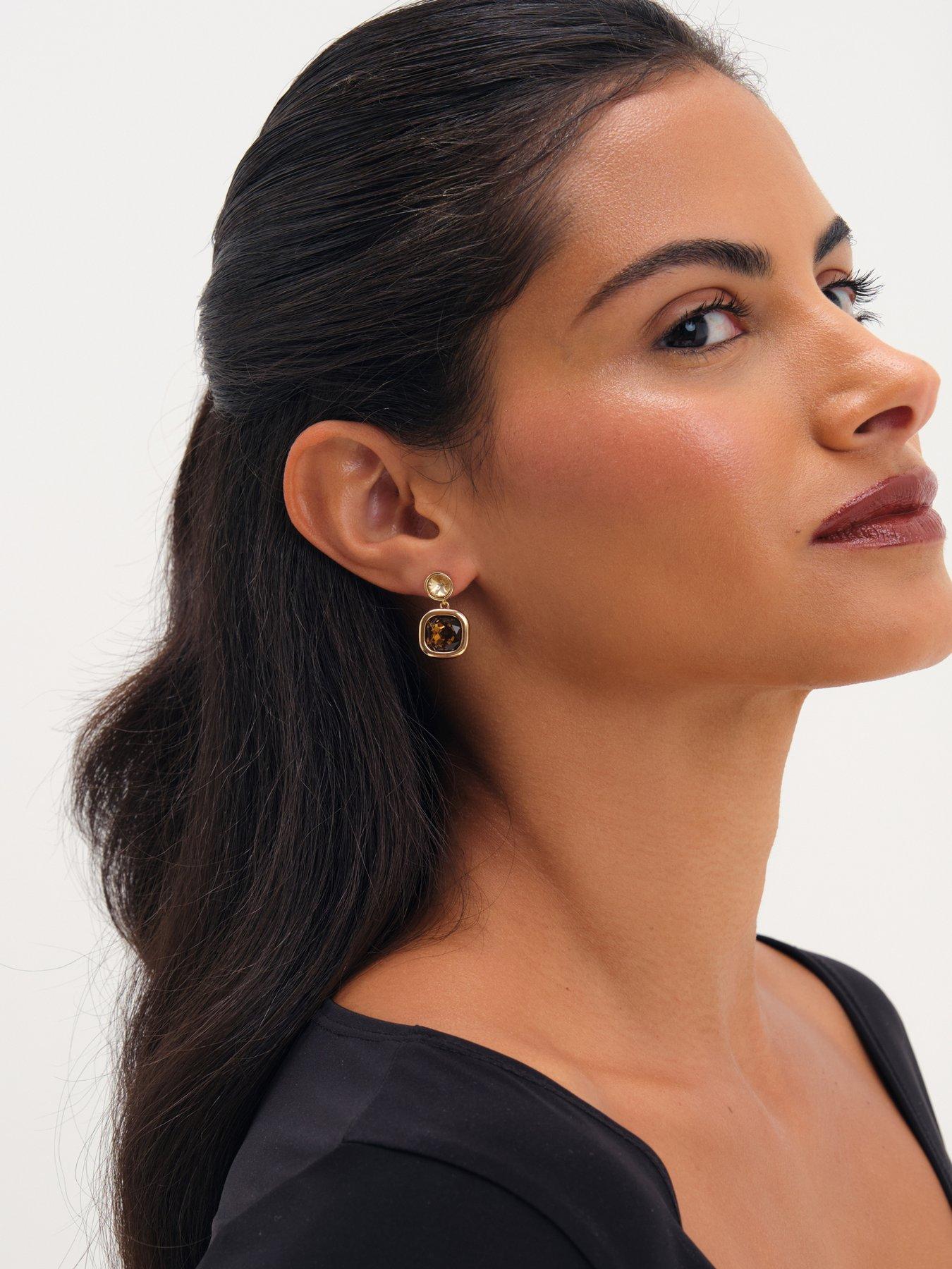 Image 3 of 3 of Jon Richard Gold Plated Champagne And Brown Stone Drop Earrings