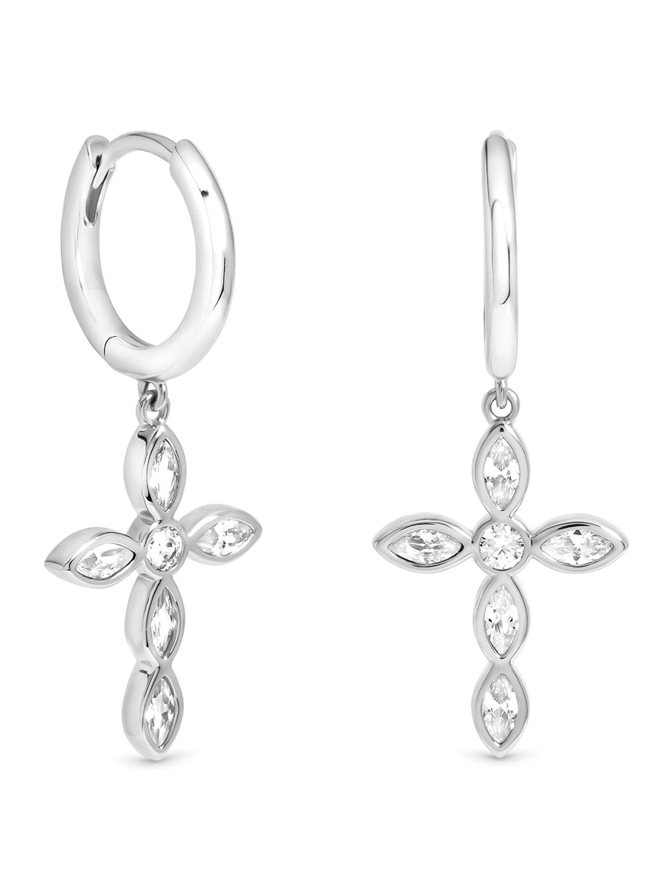Inicio Silver Bezel Cross Charm Earrings
