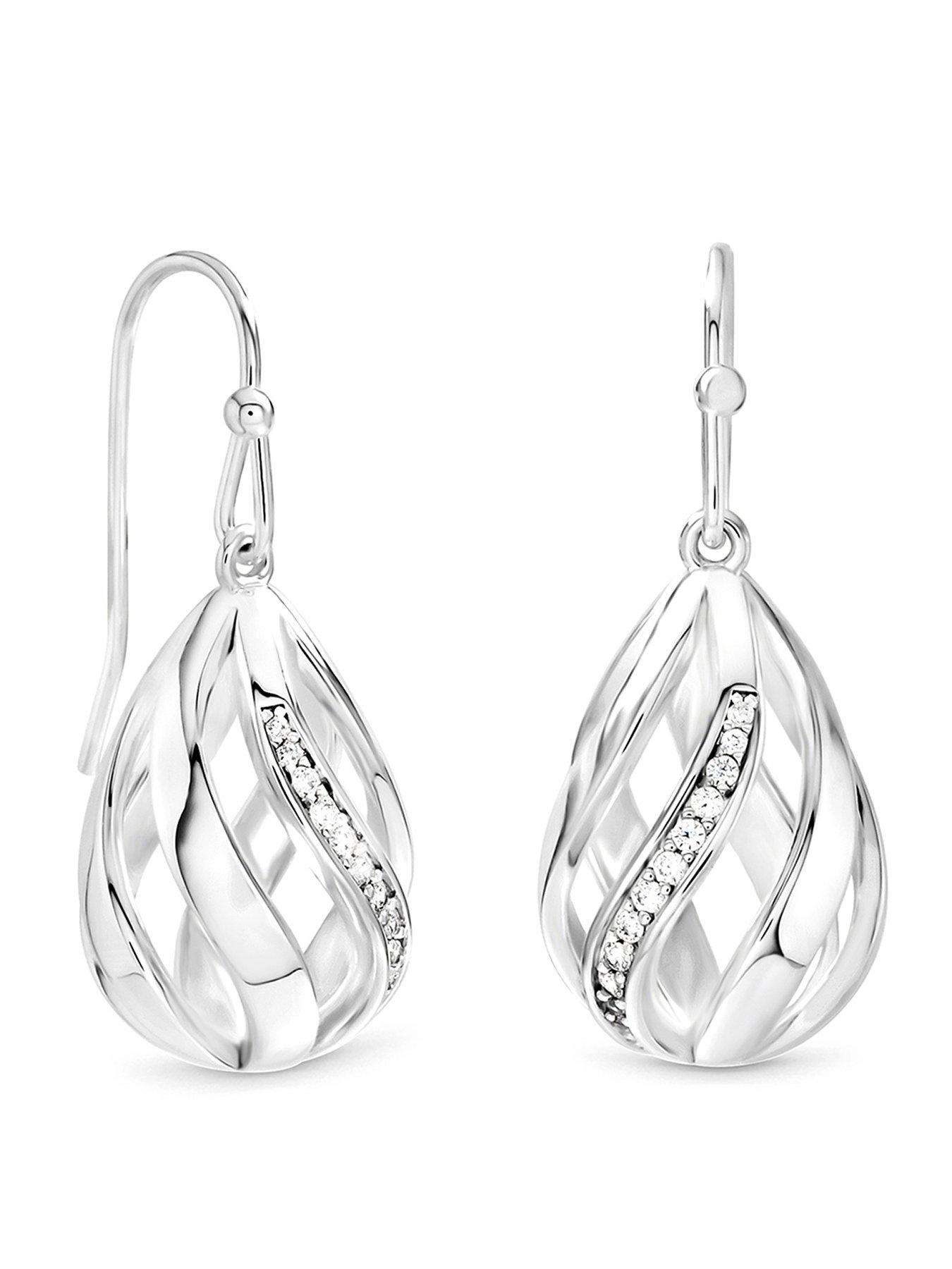 Inicio Silver Crystal Open Cage Fishhook Earrings