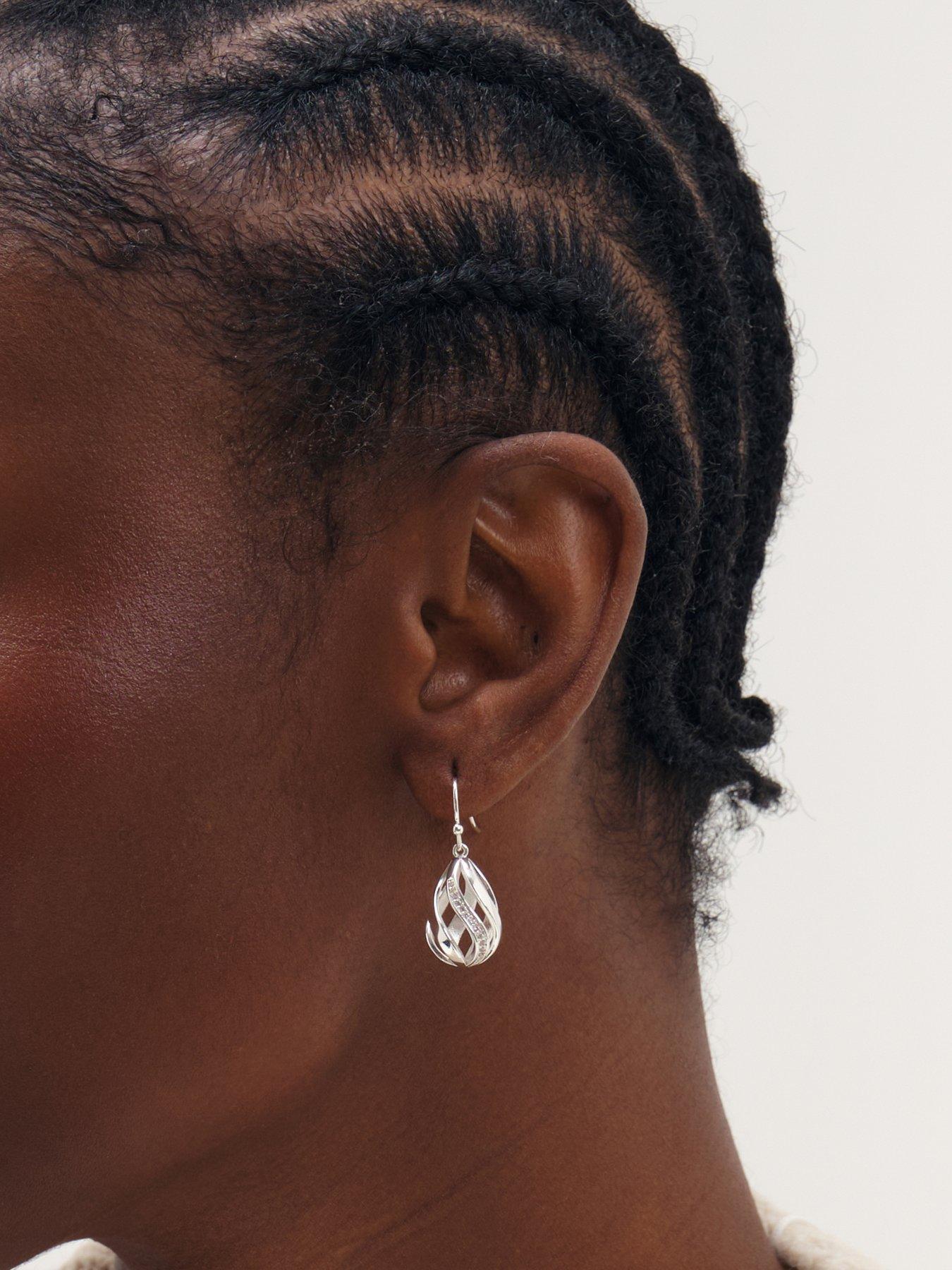 Image 2 of 3 of Inicio Silver Crystal Open Cage Fishhook Earrings