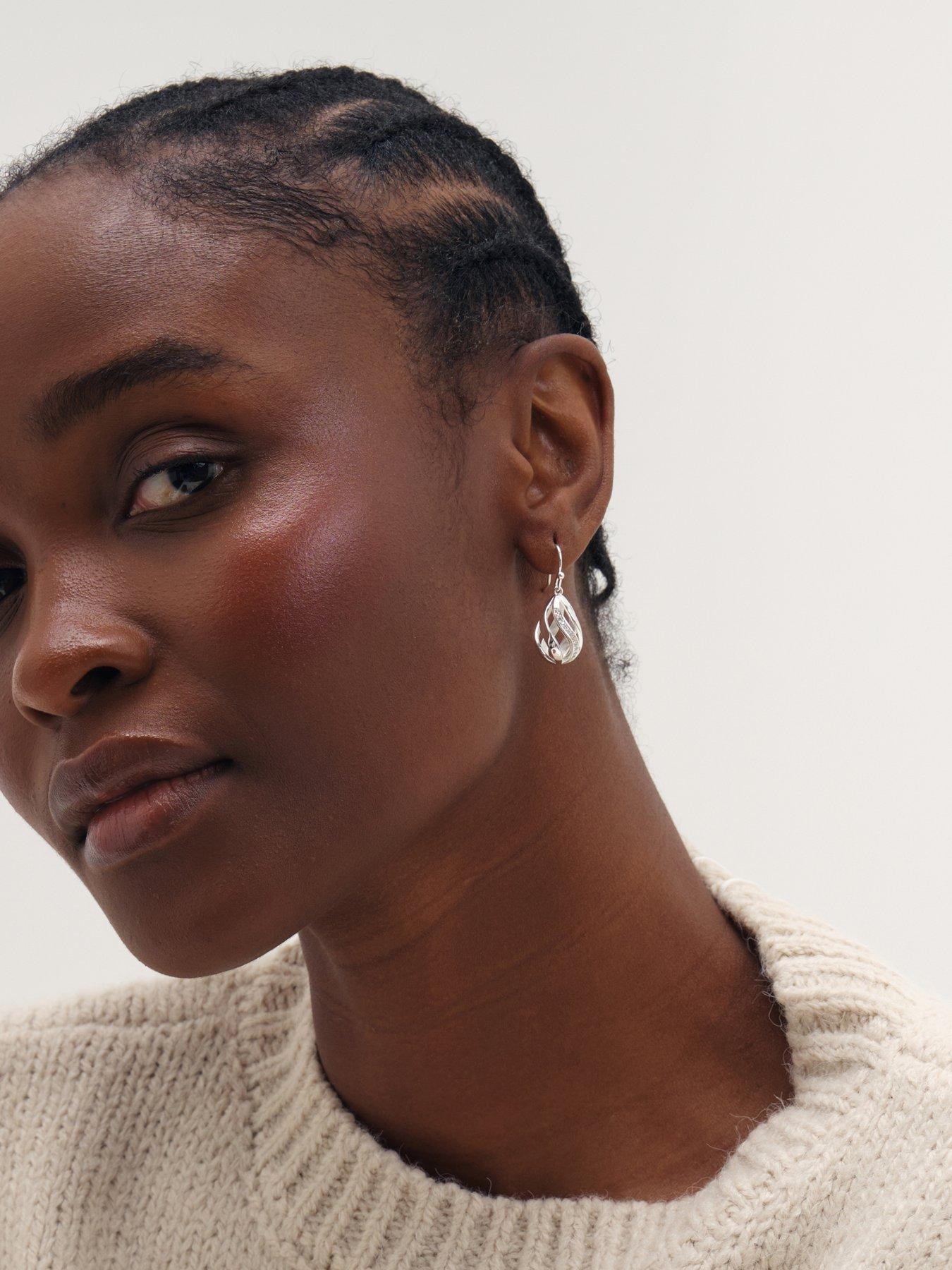 Image 3 of 3 of Inicio Silver Crystal Open Cage Fishhook Earrings