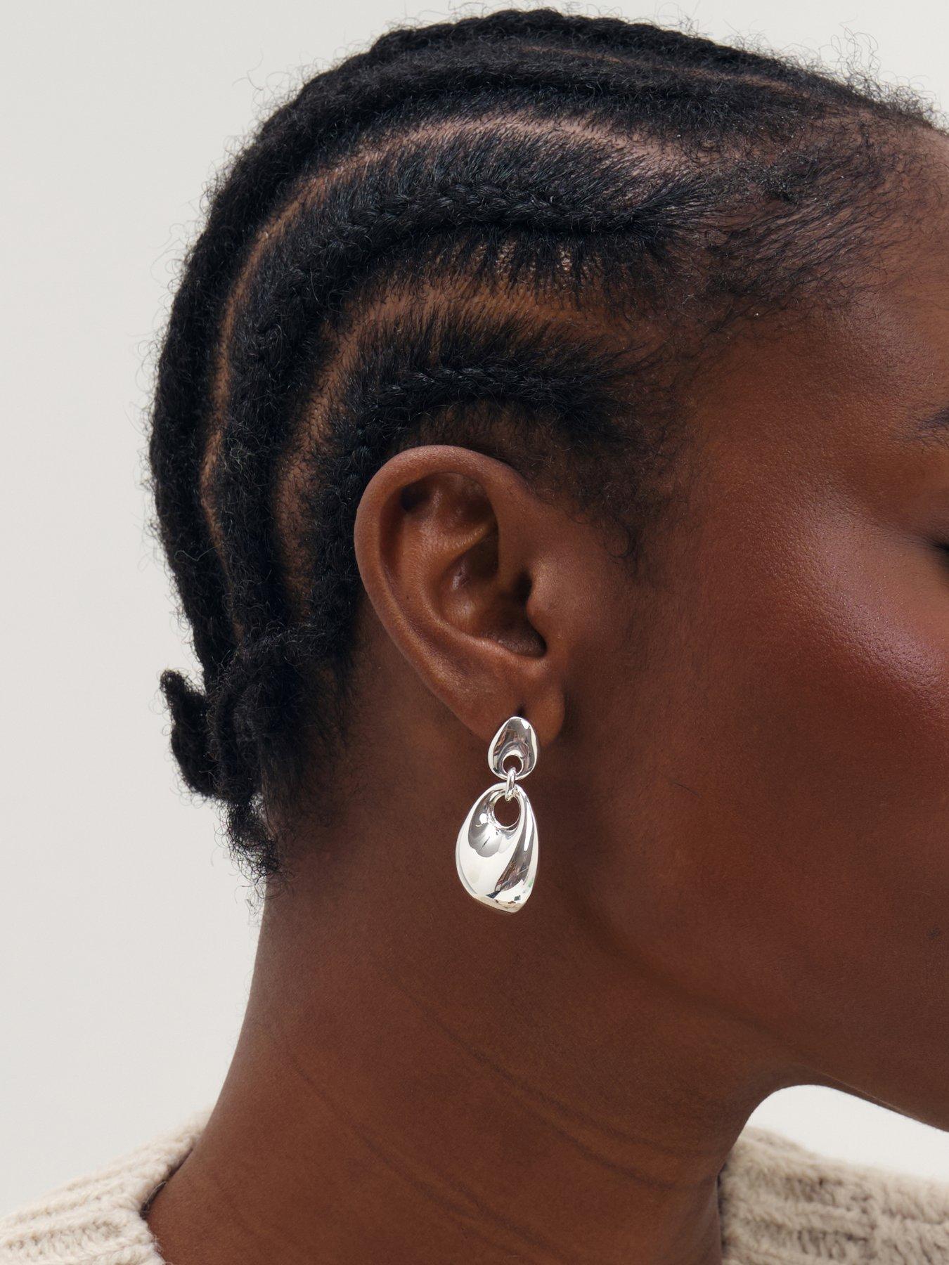 Image 2 of 3 of Inicio Silver Statement Pebble Drop Earrings