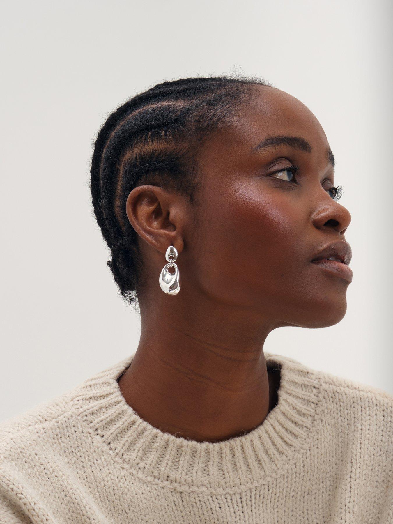 Image 3 of 3 of Inicio Silver Statement Pebble Drop Earrings