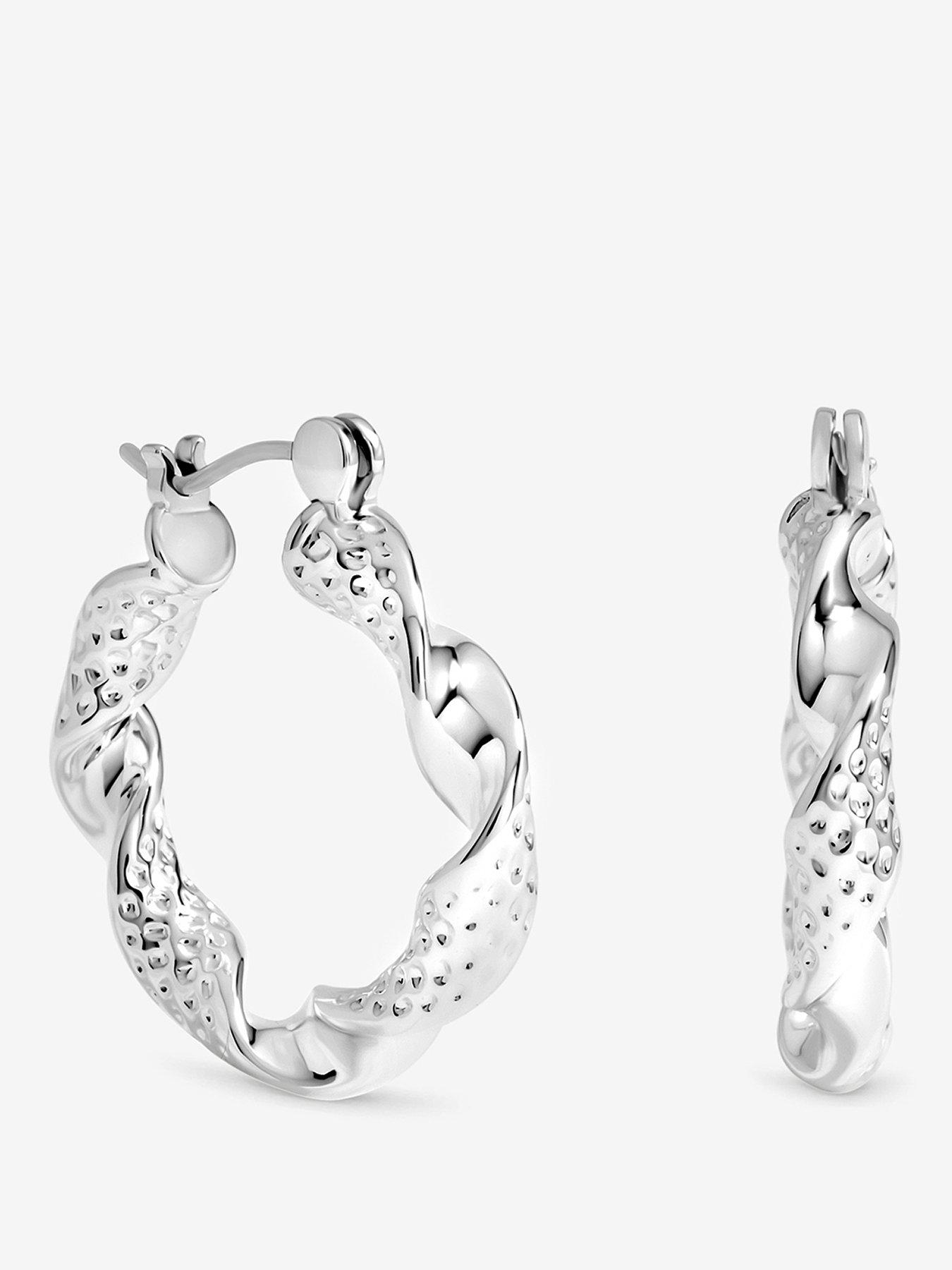 Inicio Silver Textured Twist Catch Hoop Earrings