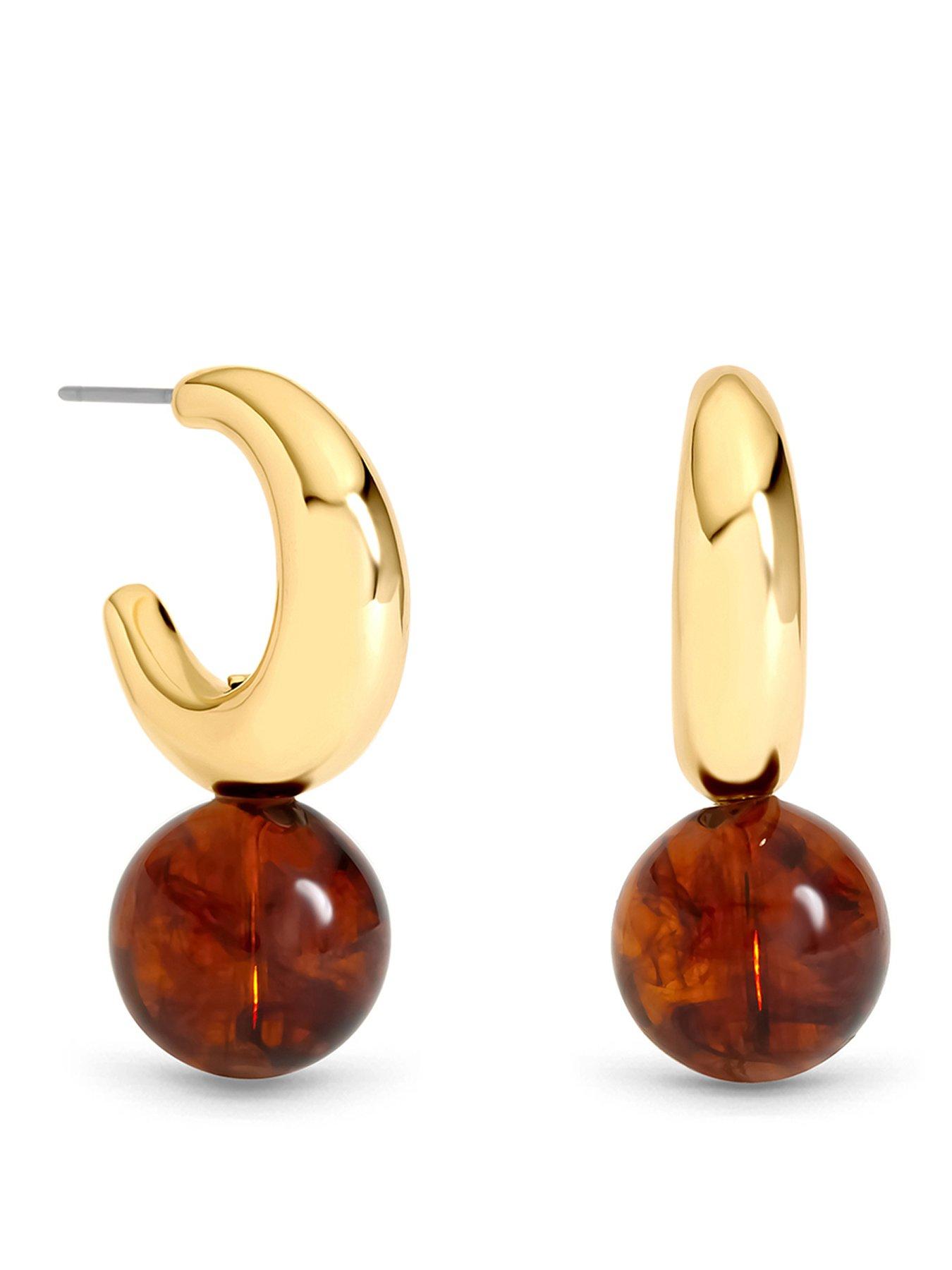Mood Mood Gold Plated And Brown Ball Drop Earrings
