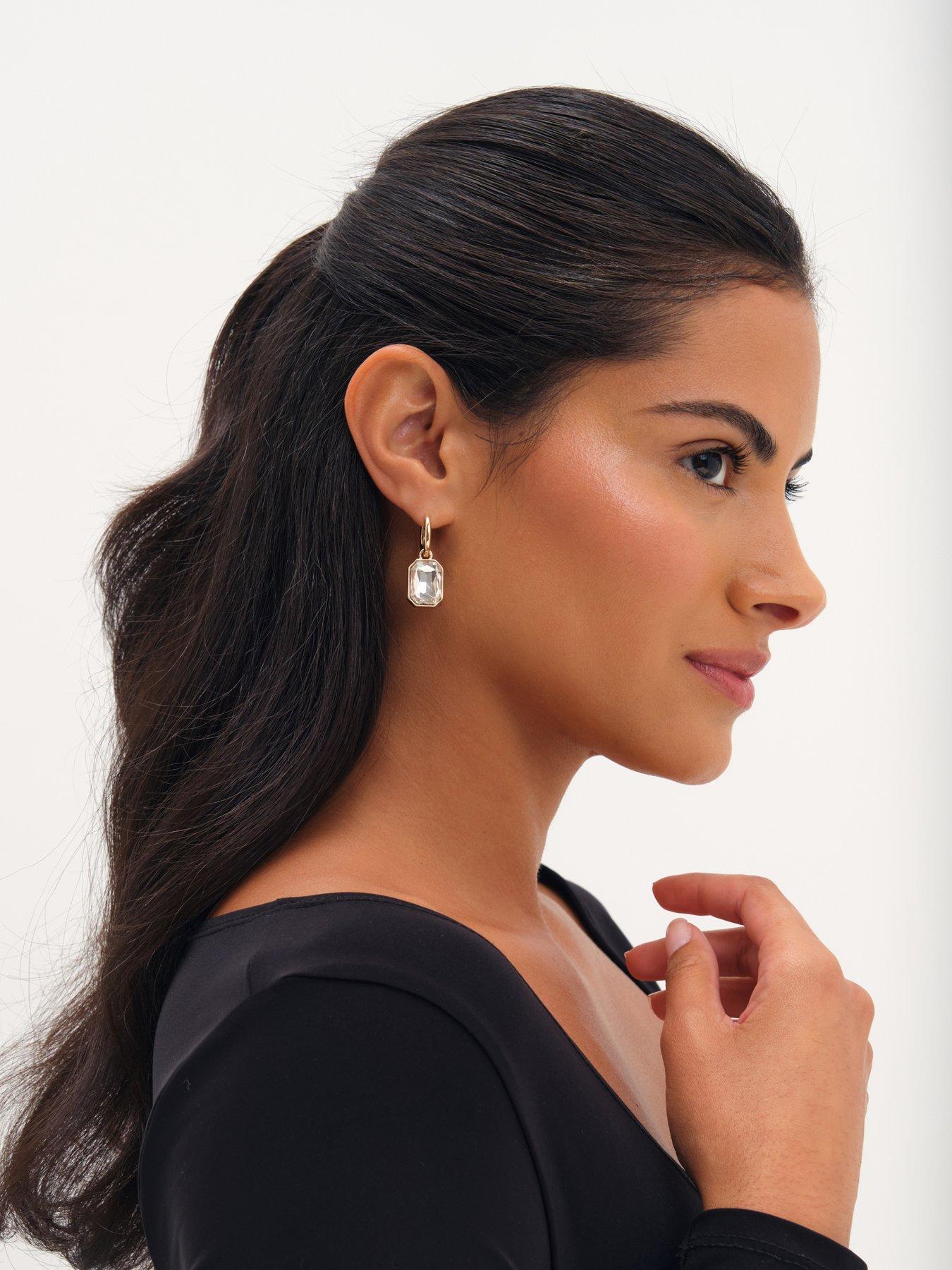 Image 3 of 3 of Mood Mood Gold Plated And Crystal Drop Earrings