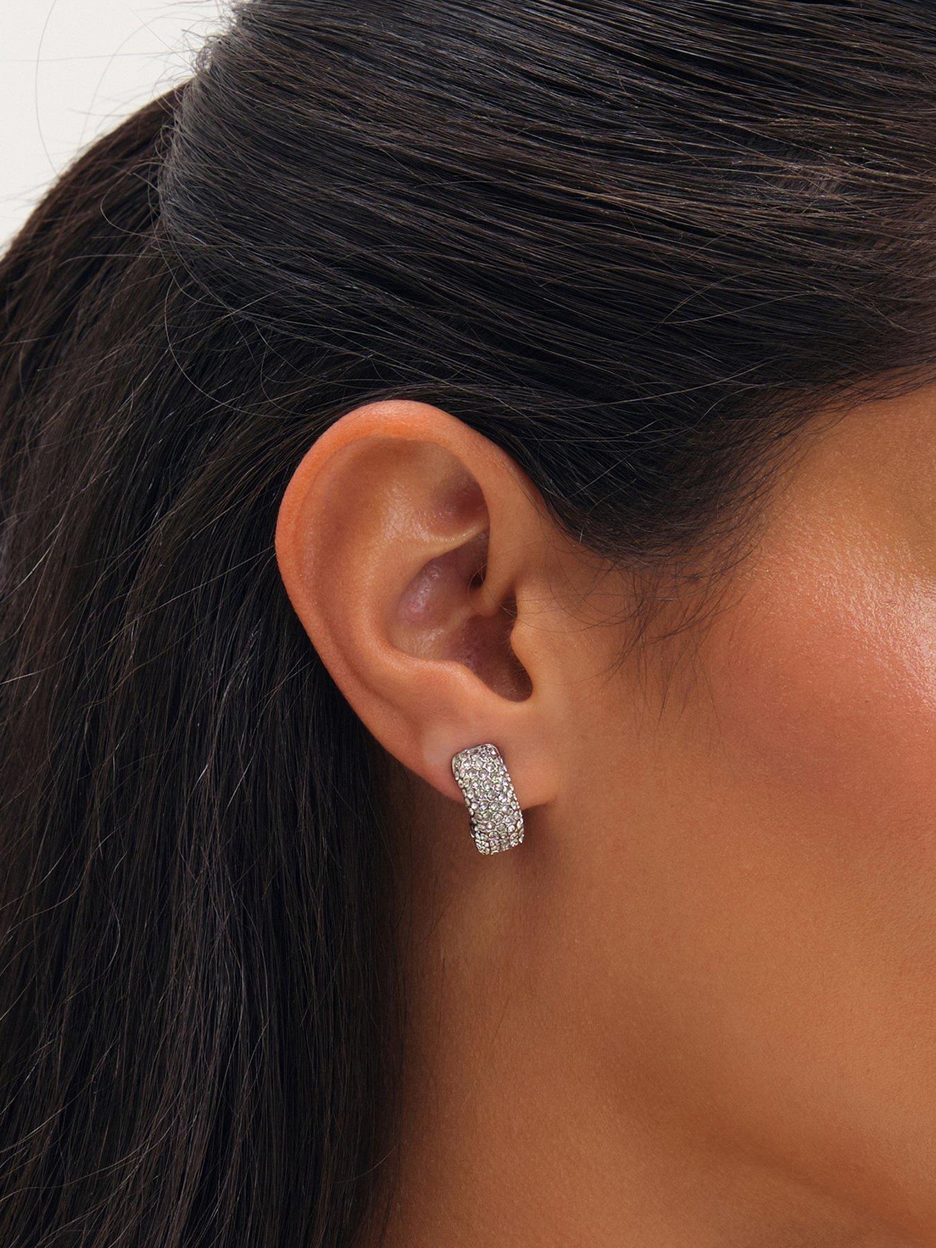 Jon Richard Rhodium Plated Crystal Hoop Clip Earrings