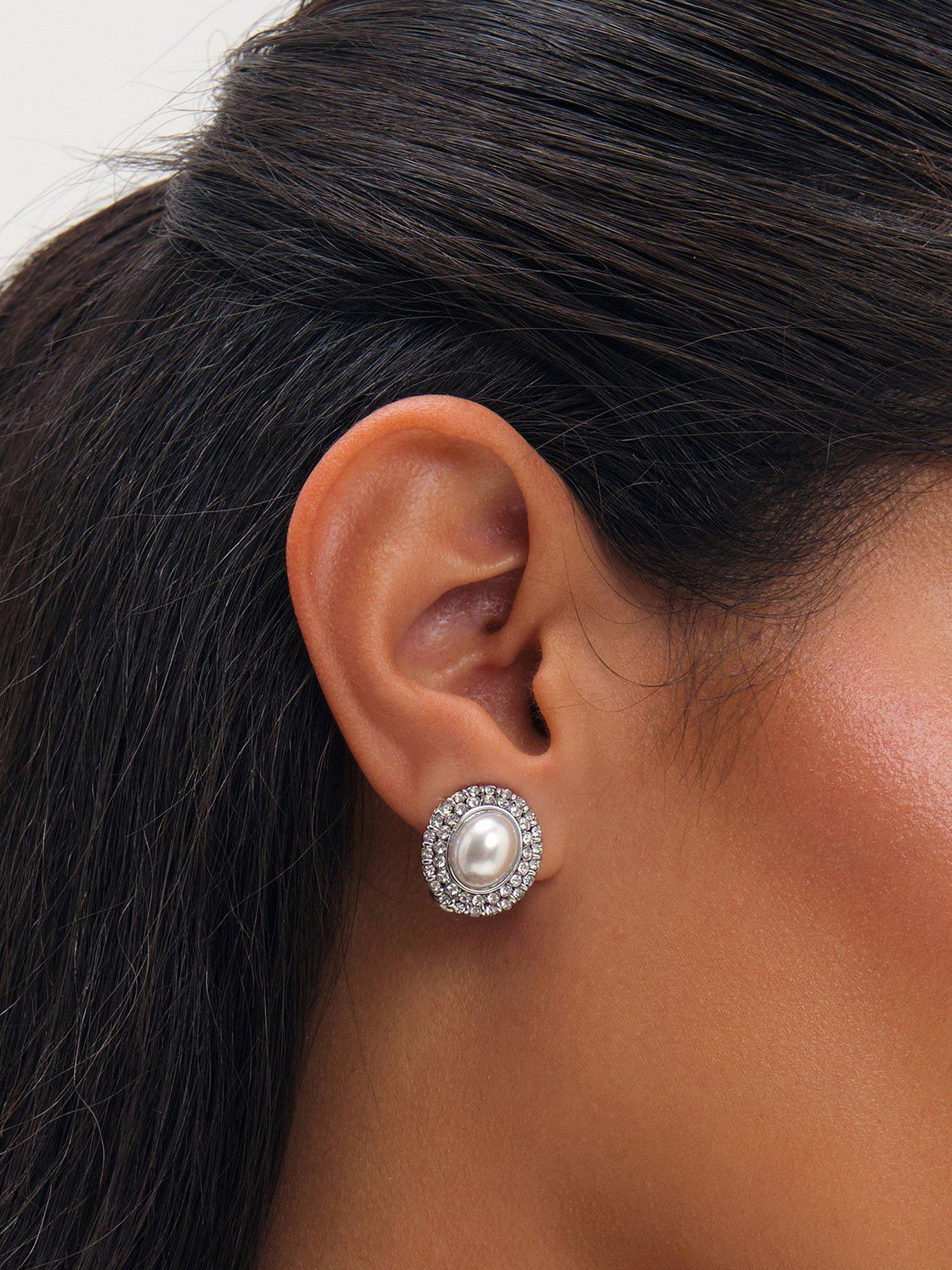 Jon Richard Jon Richard Rhodium Plated Pearl And Crystal Clip Earrings