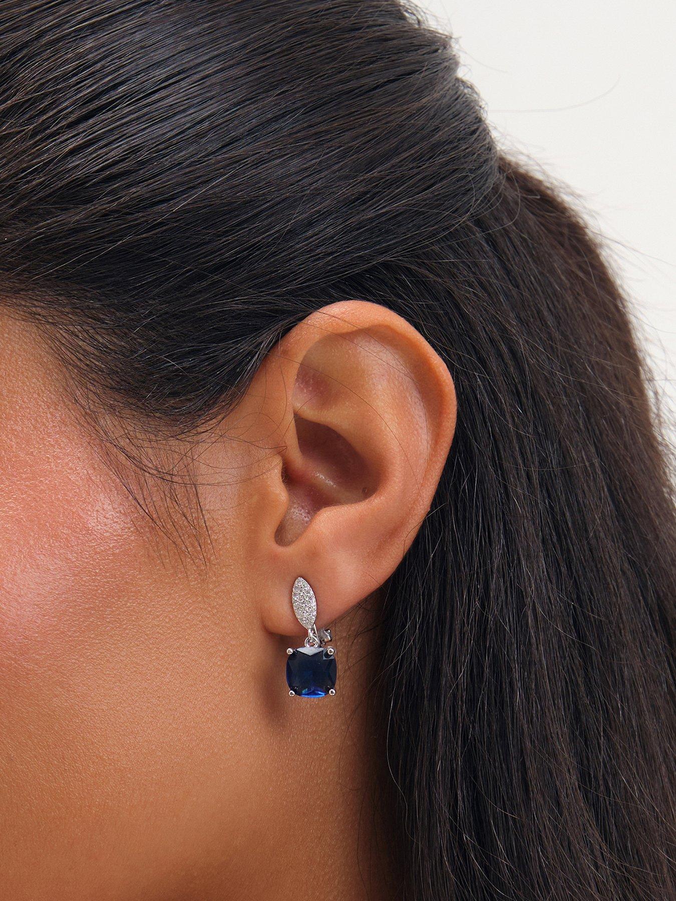 Jon Richard Rhodium Plated Cubic Zirconia Sapphire Clip Earrings