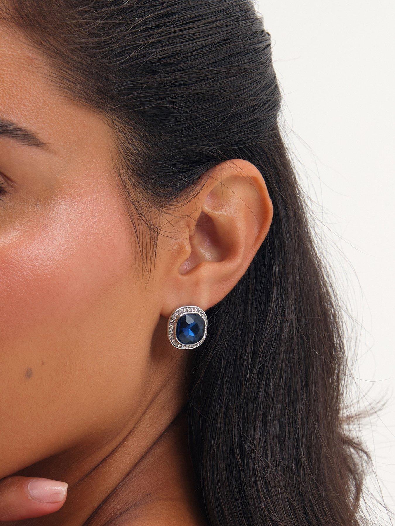 Jon Richard Rhodium Plated Sapphire Stud Earrings