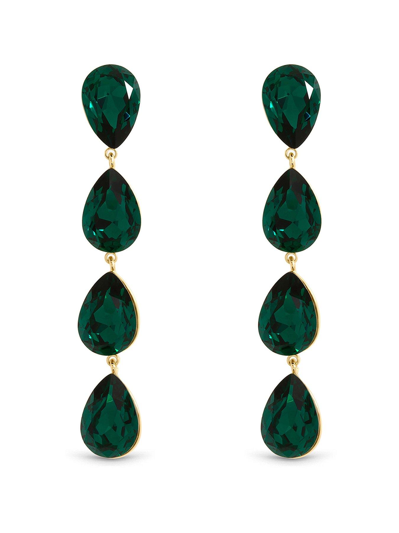 Jon Richard Gold Plated Emerald Linear Pear Drop Earrings